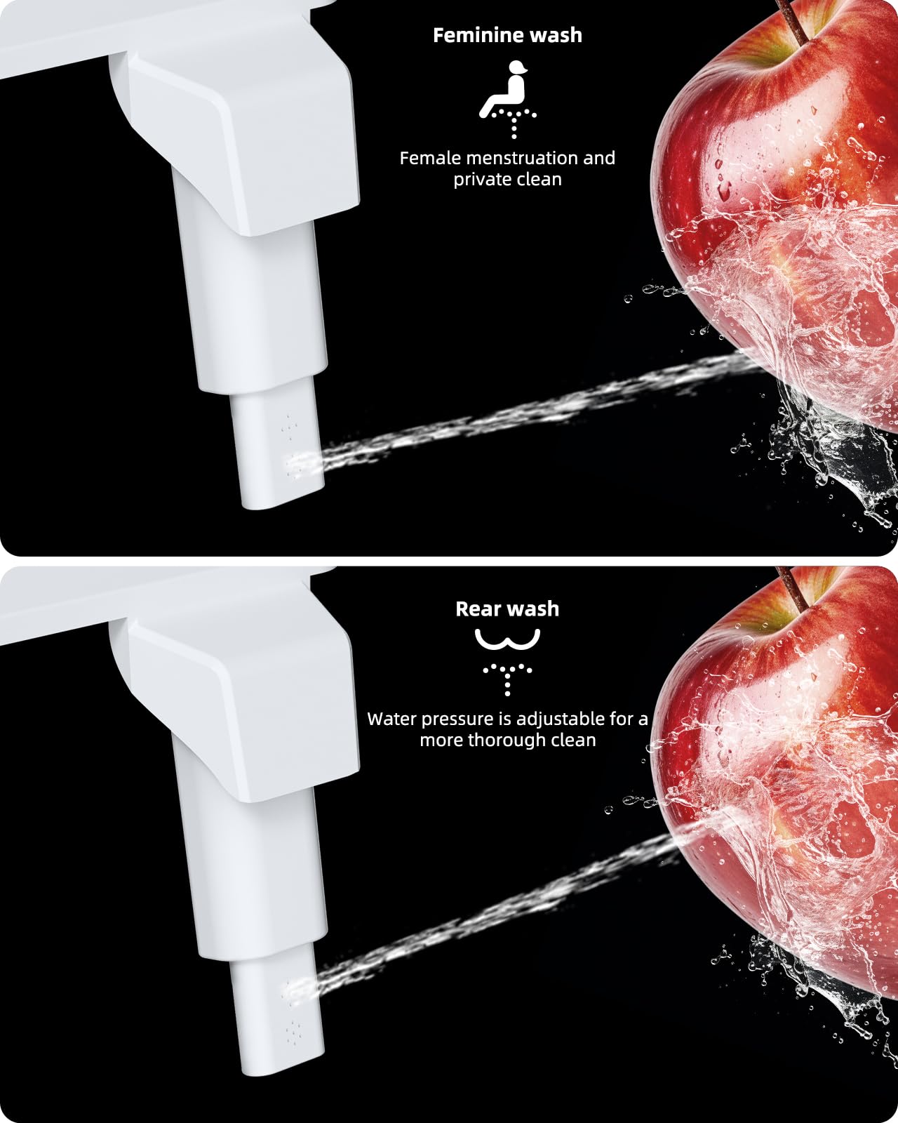 Non-Electric Mechanical Bidet Attachment – Ultra-Slim Dual Nozzle Design with Feminine & Posterior Wash, Adjustable Water Pressure, Self-Cleaning Spray, Brass Inlet, Stainless Steel Hose, Tool-Free Installation for Standard Toilets (White) - Image 3