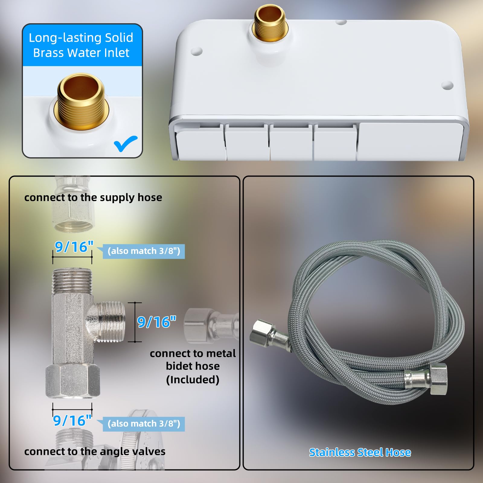 Non-Electric Mechanical Bidet Attachment – Ultra-Slim Dual Nozzle Design with Feminine & Posterior Wash, Adjustable Water Pressure, Self-Cleaning Spray, Brass Inlet, Stainless Steel Hose, Tool-Free Installation for Standard Toilets (White) - Image 7