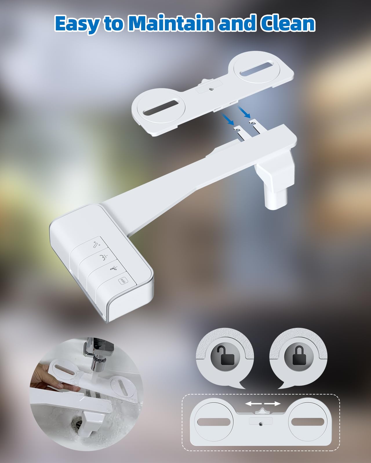 Non-Electric Mechanical Bidet Attachment – Ultra-Slim Dual Nozzle Design with Feminine & Posterior Wash, Adjustable Water Pressure, Self-Cleaning Spray, Brass Inlet, Stainless Steel Hose, Tool-Free Installation for Standard Toilets (White) - Image 8