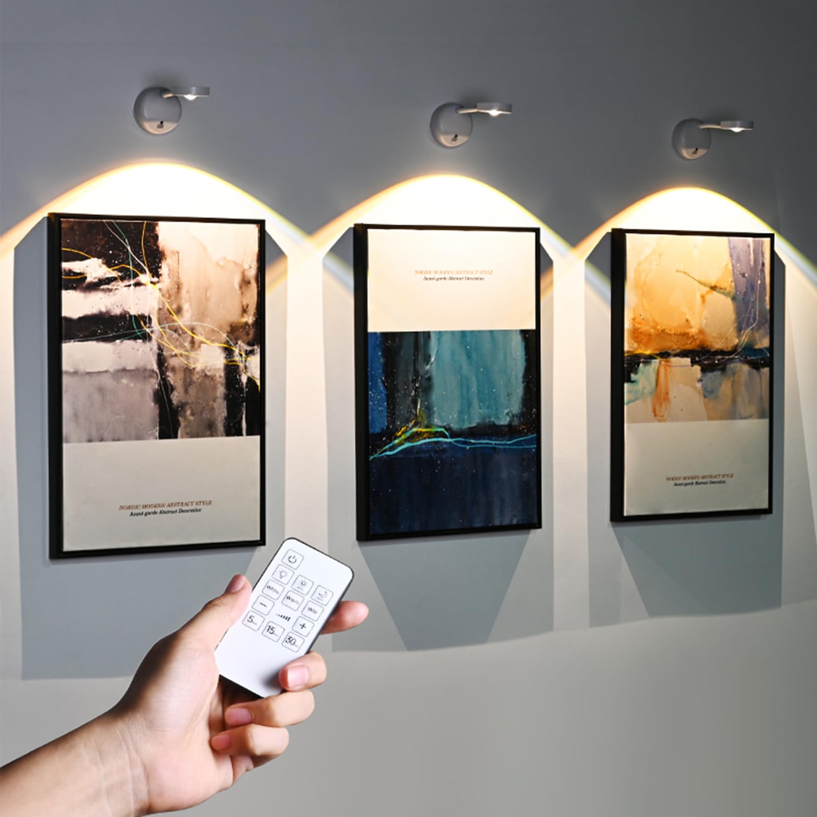3-Pack Rechargeable LED Wall Spotlight for Art – Wireless Motion Sensor Picture Light with Remote, 3 Color Temperatures, Dimmable & Adjustable Head, No Wiring Needed (White) - Image 1