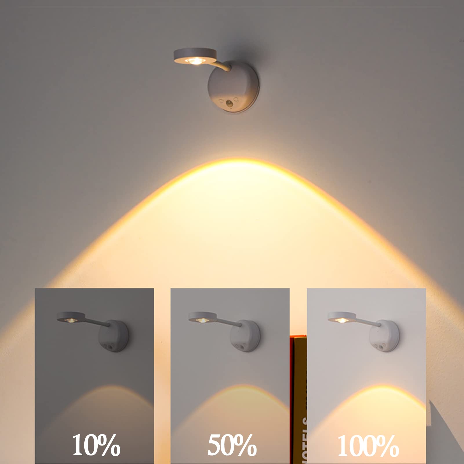 3-Pack Rechargeable LED Wall Spotlight for Art – Wireless Motion Sensor Picture Light with Remote, 3 Color Temperatures, Dimmable & Adjustable Head, No Wiring Needed (White) - Image 4
