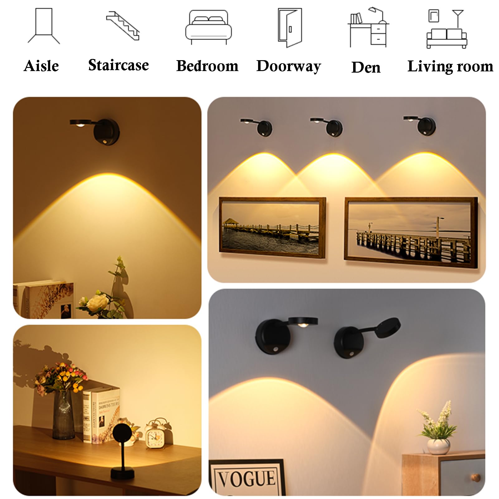 3-Pack Rechargeable LED Wall Spotlight for Art – Wireless Motion Sensor Picture Light with Remote, 3 Color Temperatures, Dimmable & Adjustable Head, No Wiring Needed (White) - Image 2