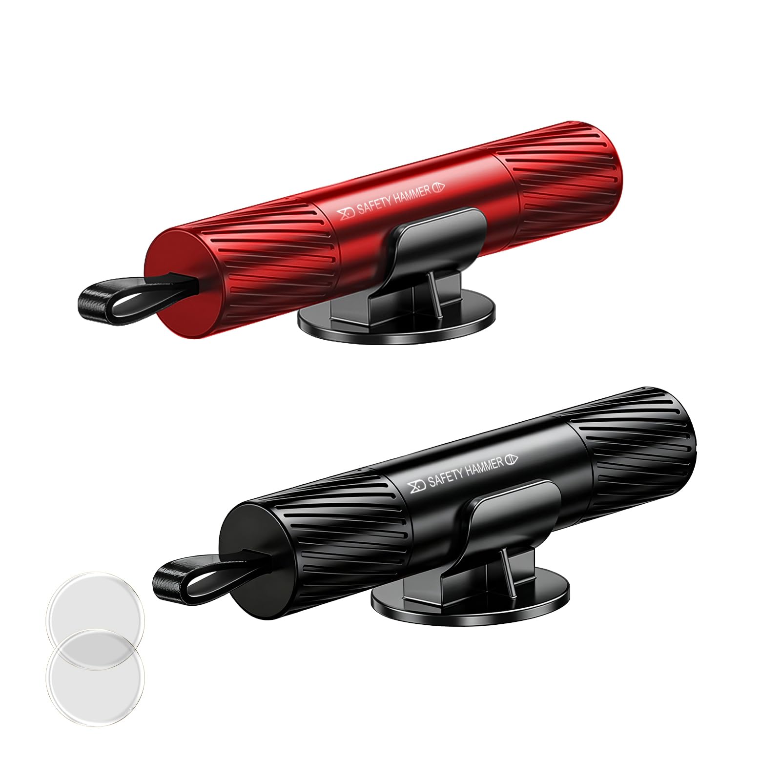 2-Pack Car Emergency Safety Hammer – Dual-Function Window Breaker & Seatbelt Cutter, Tungsten Steel Tip, Aluminum Alloy Body, Compact & Reliable Life-Saving Tool (Red & Black) - Image 1