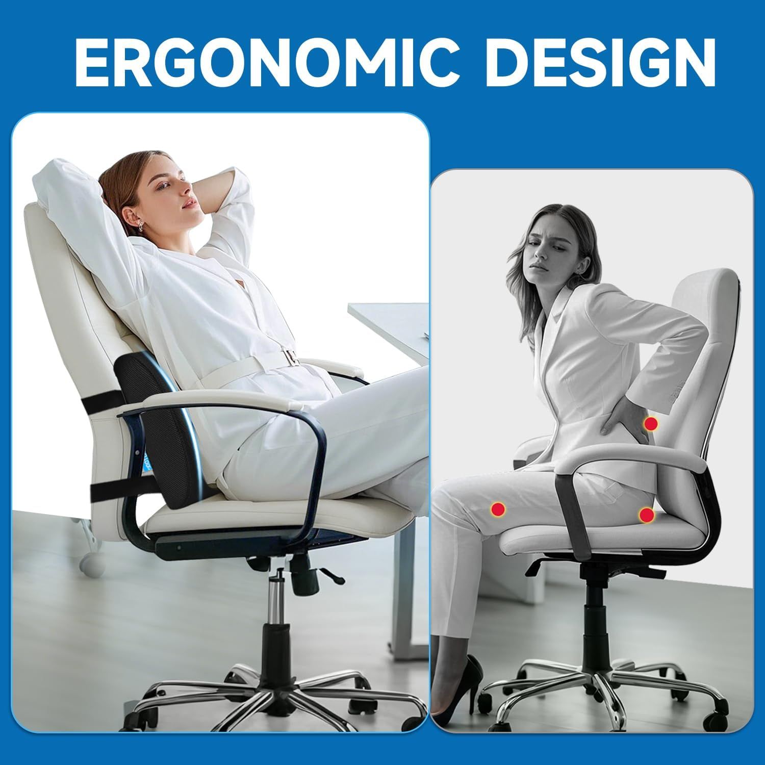 Ergonomic Lumbar Support Cushion with Premium Memory Foam Core, 3D Ventilated Mesh Cover, Dual Adjustable Straps, and Removable Washable Sleeve—Ideal for Office Chairs, Gaming Seats, Cars, and Dining Chairs (Black) - Image 3