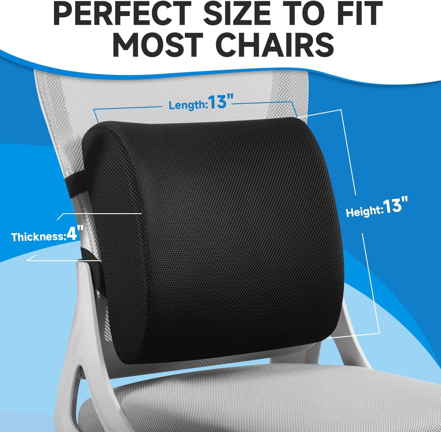 Ergonomic Lumbar Support Cushion with Premium Memory Foam Core, 3D Ventilated Mesh Cover, Dual Adjustable Straps, and Removable Washable Sleeve—Ideal for Office Chairs, Gaming Seats, Cars, and Dining Chairs (Black) - Image 7