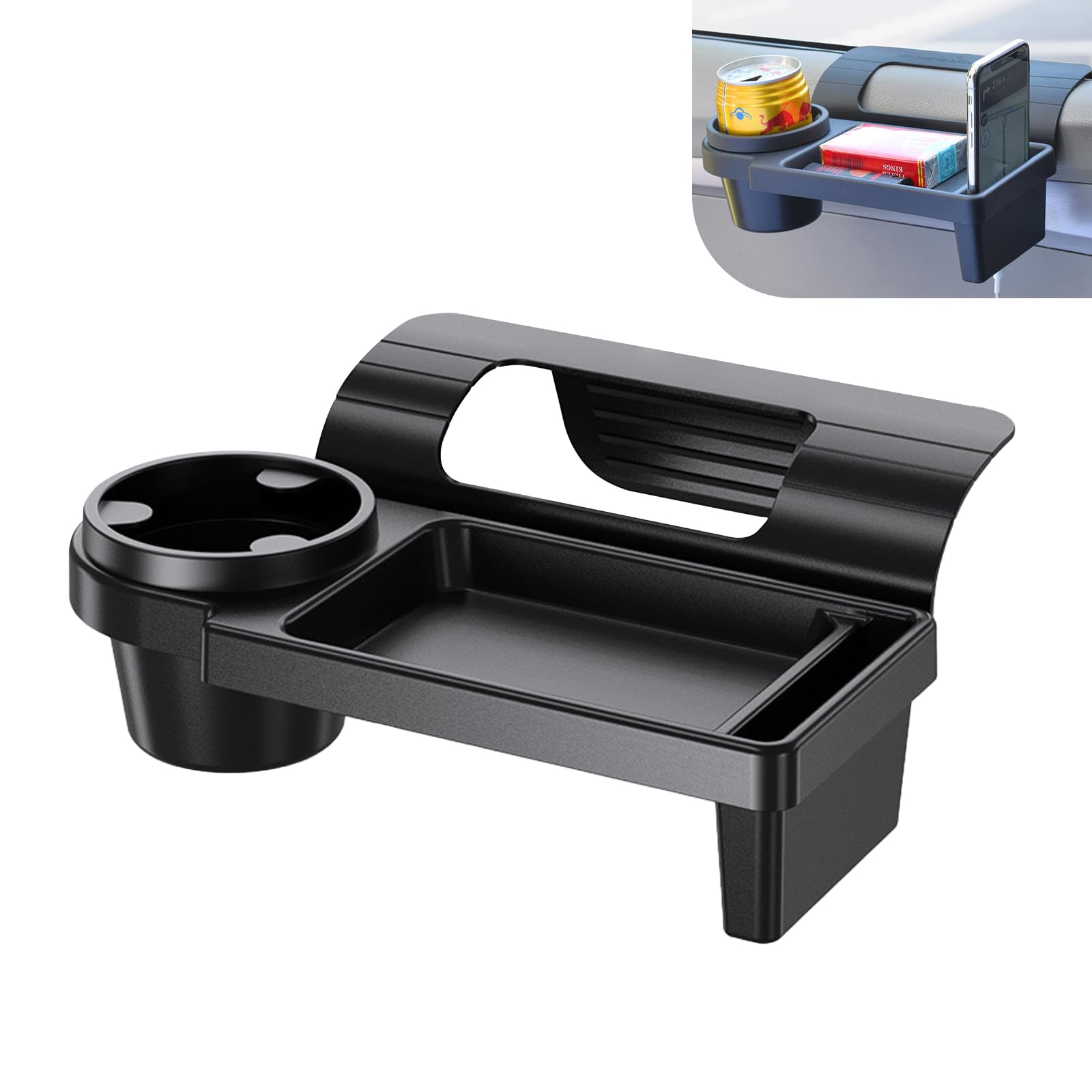 Universal Car Window Organizer with Cup Holder and Phone Tray – Multi-Functional Door Side Storage Box for Drinks, Keys, and Gadgets (Black) - Image 1