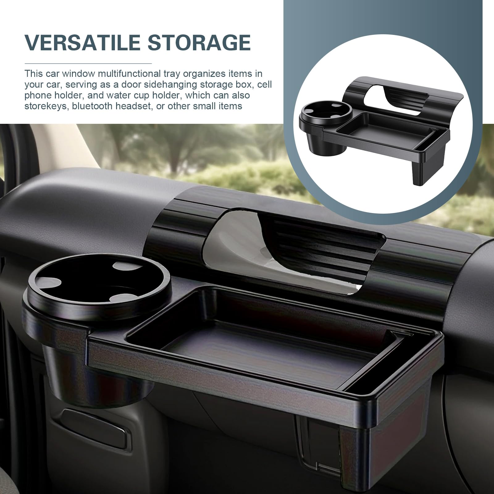 Universal Car Window Organizer with Cup Holder and Phone Tray – Multi-Functional Door Side Storage Box for Drinks, Keys, and Gadgets (Black) - Image 6