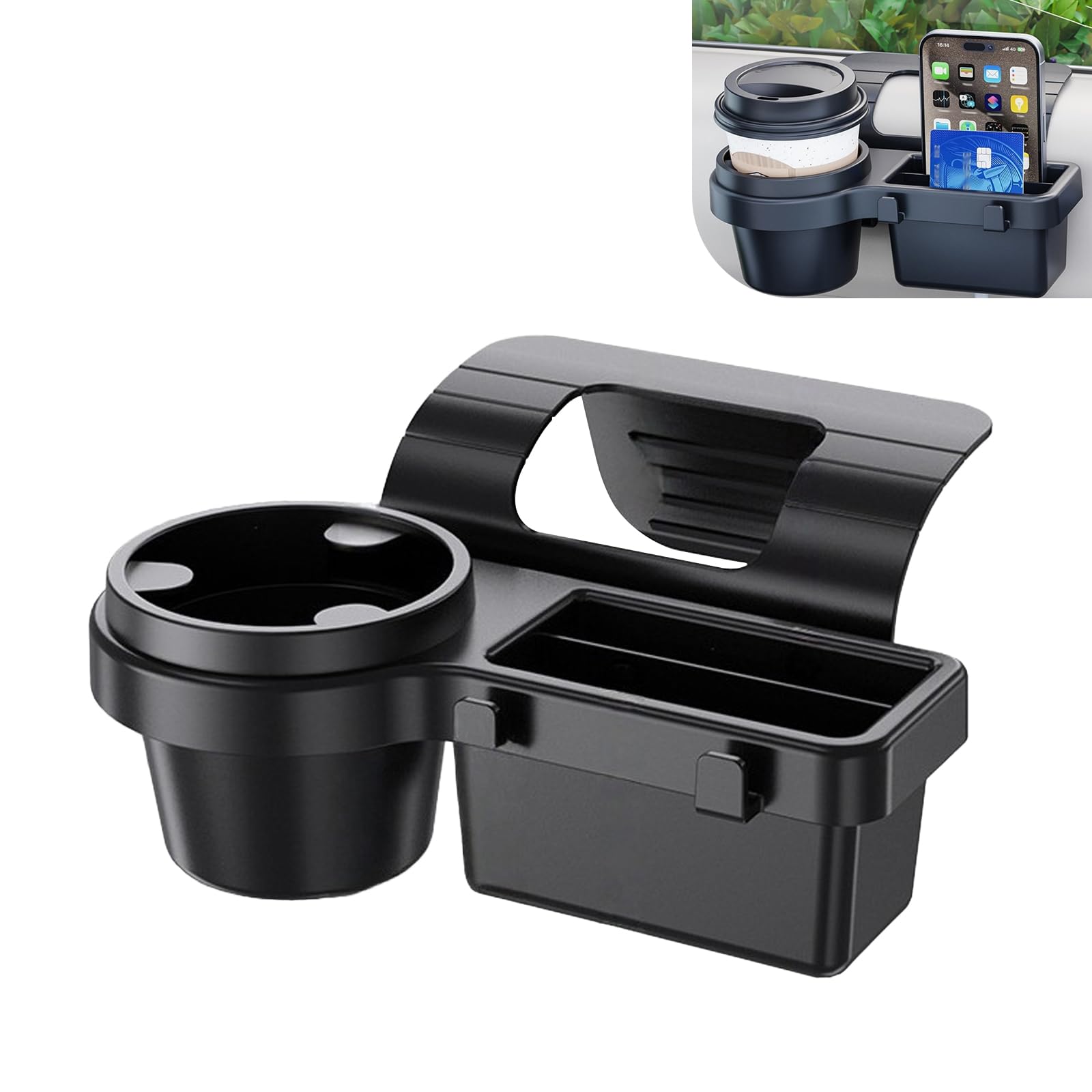 Universal Car Window Organizer with Cup Holder and Phone Tray – 4-in-1 Door Side Storage Box for Drinks, Keys, and Gadgets (Black) - Image 1