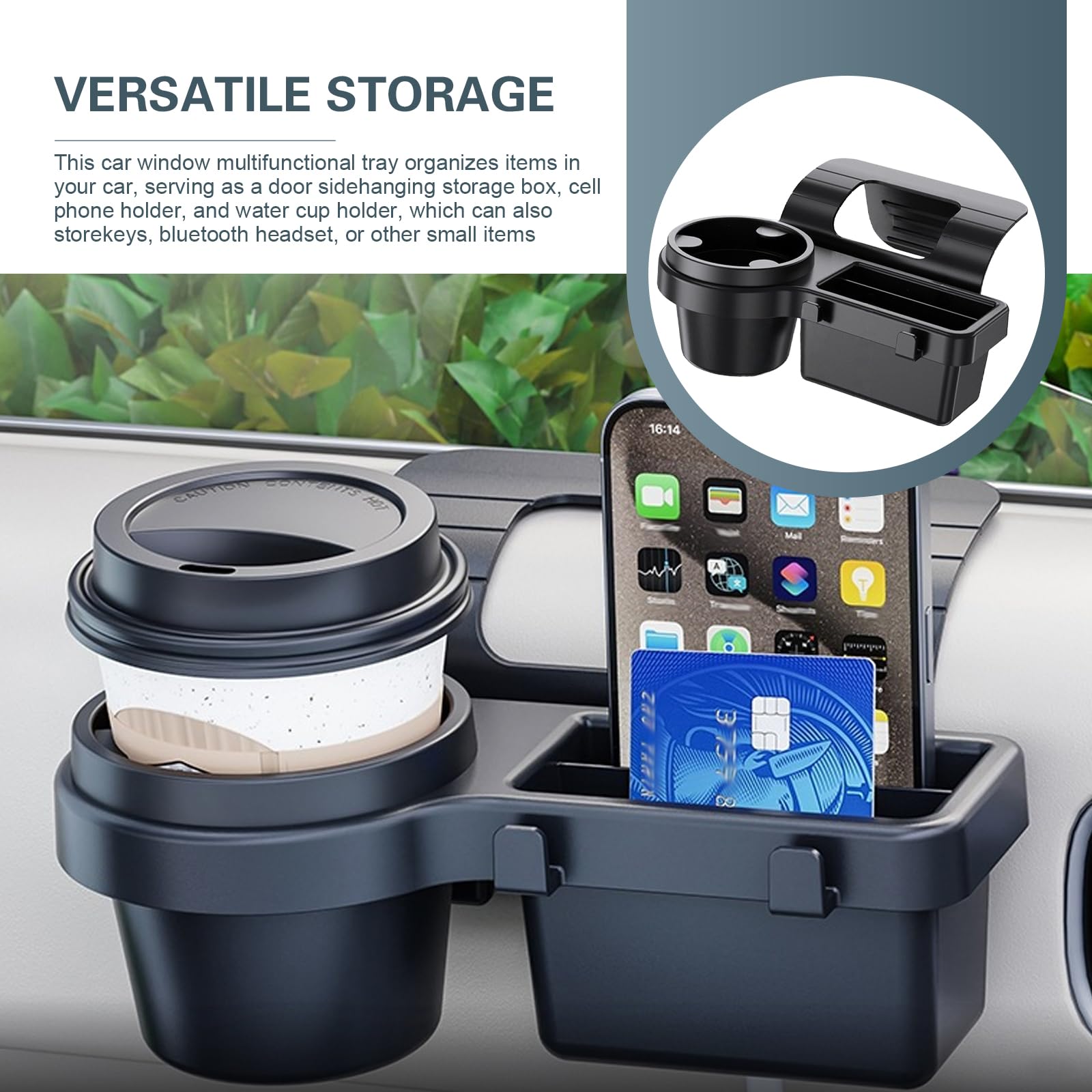 Universal Car Window Organizer with Cup Holder and Phone Tray – 4-in-1 Door Side Storage Box for Drinks, Keys, and Gadgets (Black) - Image 6