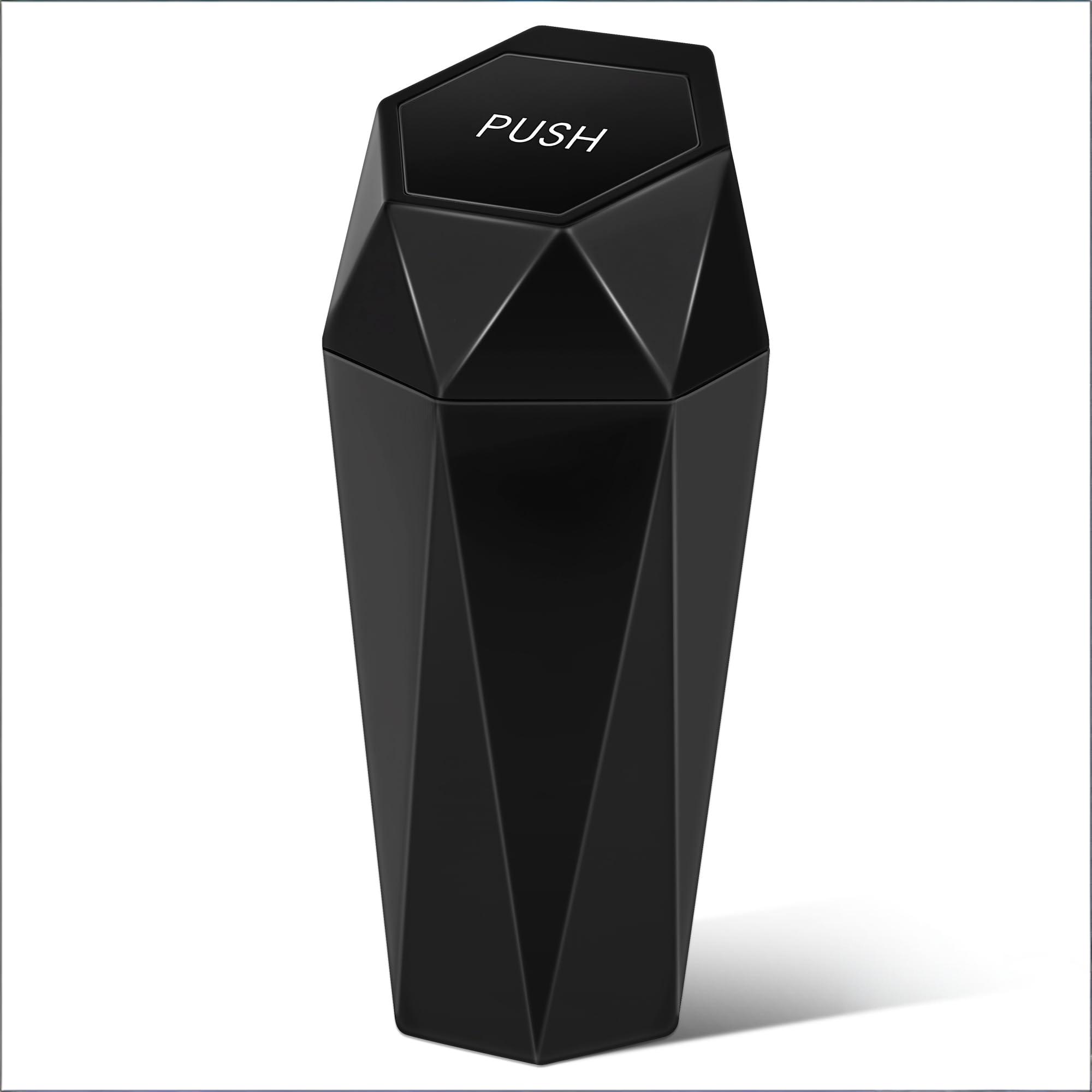 Push-Top Car Trash Can – Compact 600mL Auto-Close Garbage Bin for Cup Holder, Door Pocket & Desk, Waterproof, Leakproof, Sleek Geometric Design (Black) - Image 1