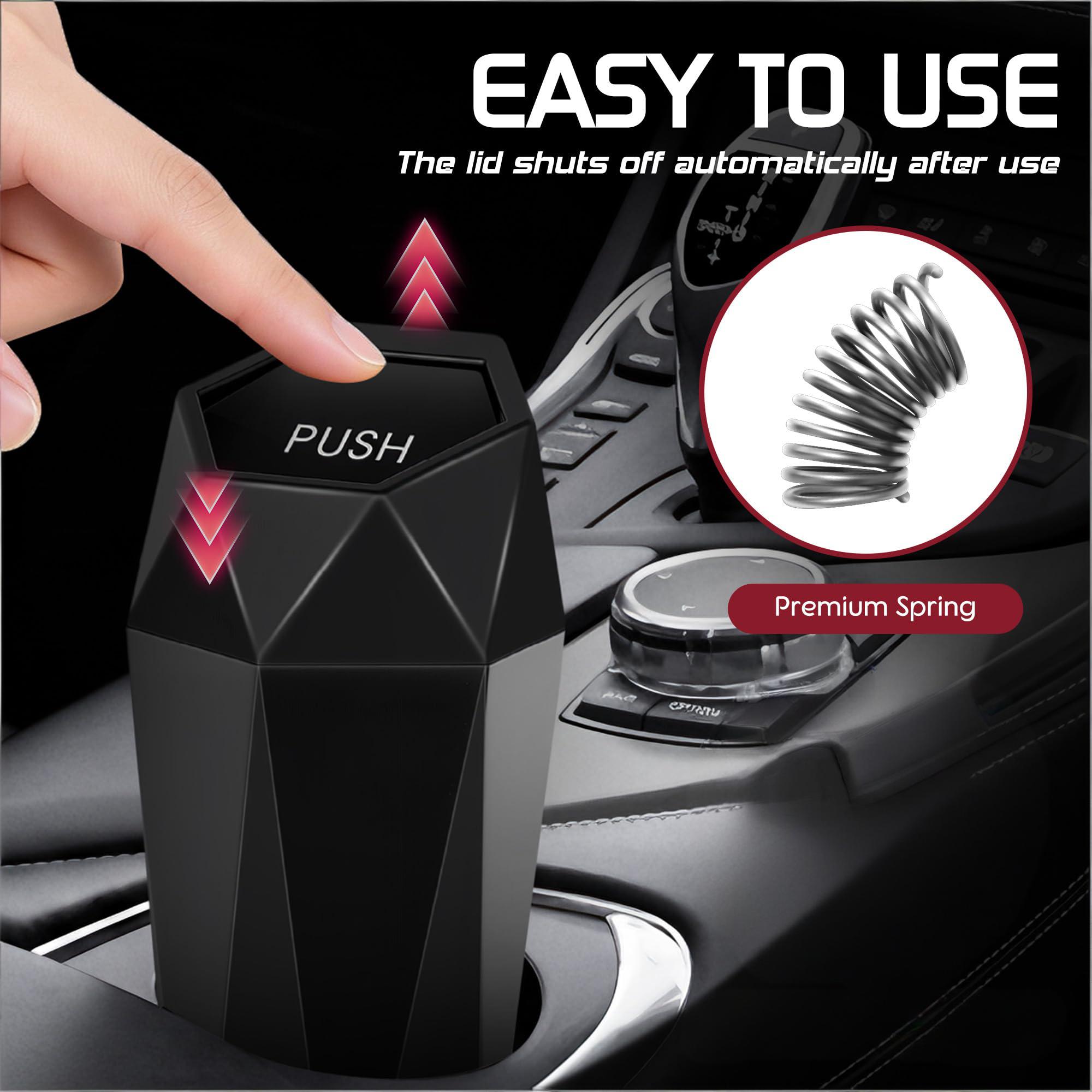 Push-Top Car Trash Can – Compact 600mL Auto-Close Garbage Bin for Cup Holder, Door Pocket & Desk, Waterproof, Leakproof, Sleek Geometric Design (Black) - Image 2