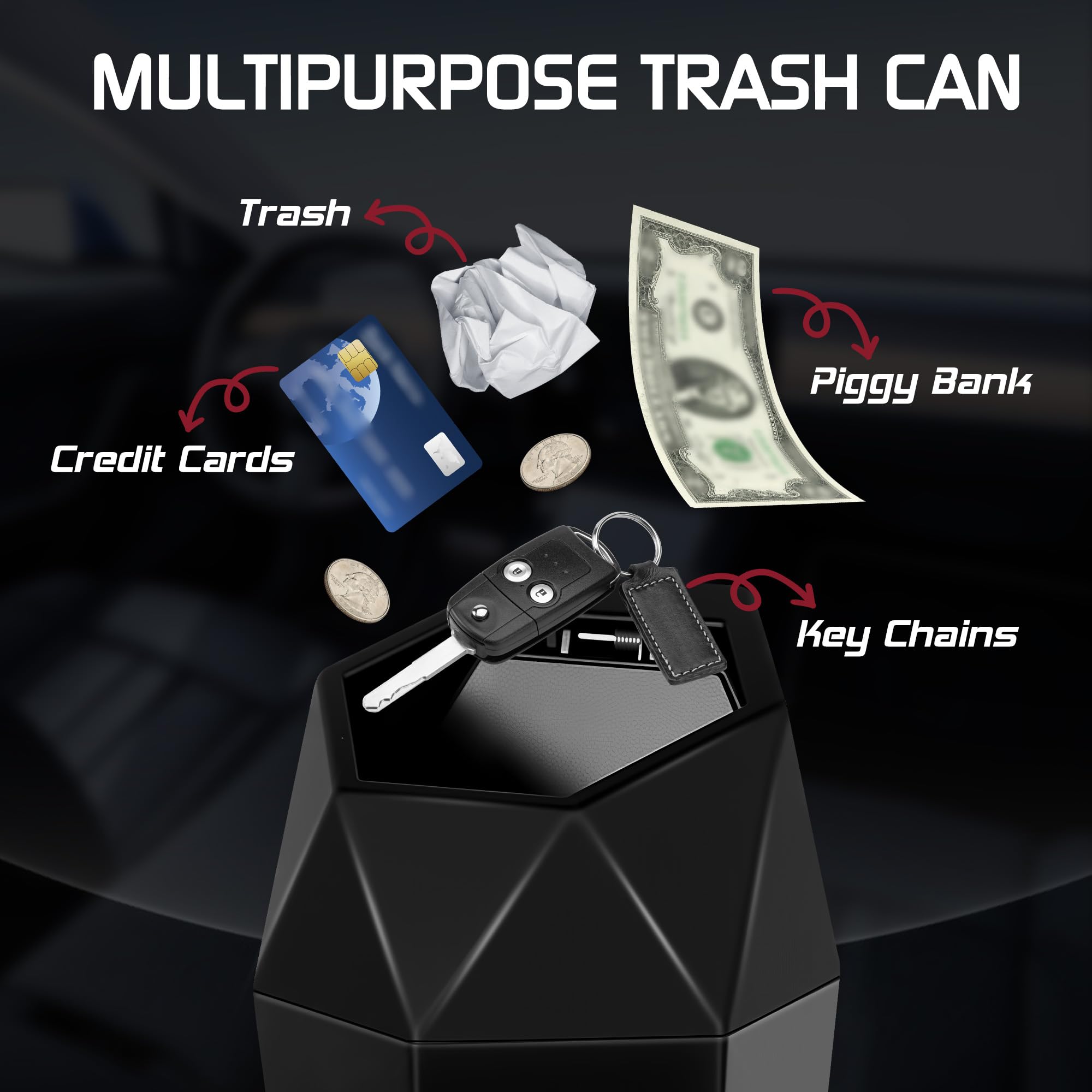 Push-Top Car Trash Can – Compact 600mL Auto-Close Garbage Bin for Cup Holder, Door Pocket & Desk, Waterproof, Leakproof, Sleek Geometric Design (Black) - Image 6