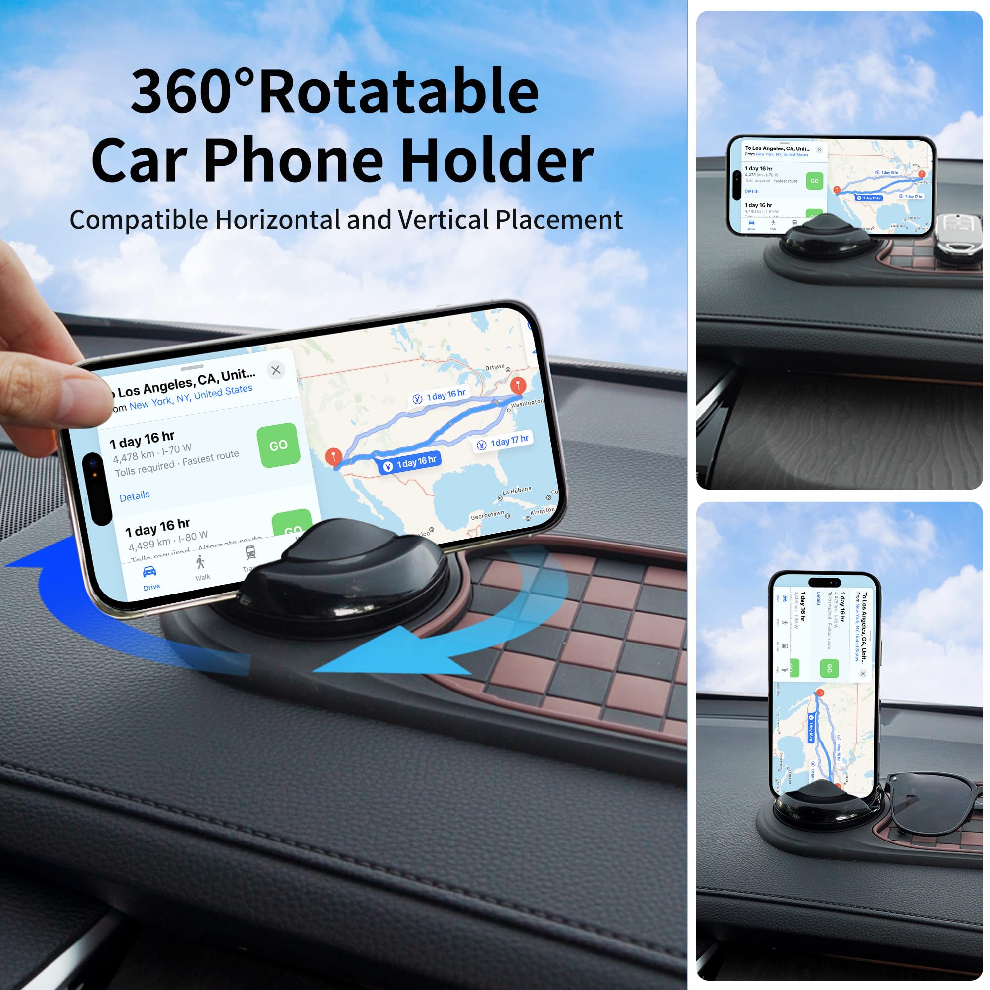 2-in-1 Car Dashboard Anti-Slip Mat with 360° Rotating Phone Holder – Holds Phone, Sunglasses & Keys, Spring-Clamp Grip, Non-Slip Silicone, Universal Fit (Grey- Black) - Image 2