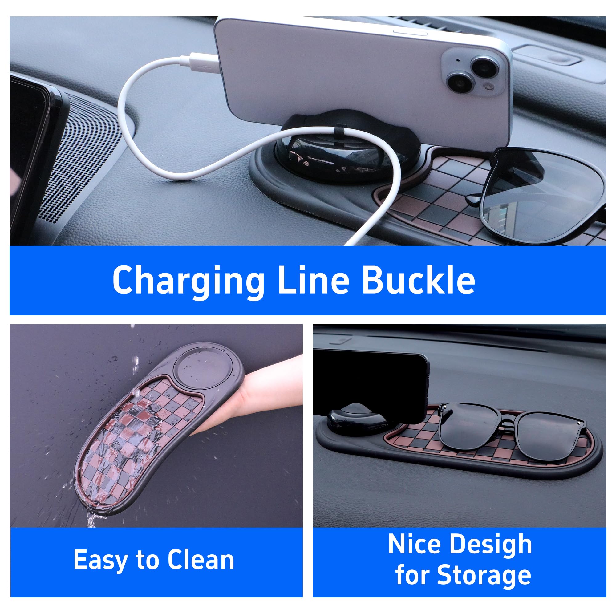 2-in-1 Car Dashboard Anti-Slip Mat with 360° Rotating Phone Holder – Holds Phone, Sunglasses & Keys, Spring-Clamp Grip, Non-Slip Silicone, Universal Fit (Grey- Black) - Image 6
