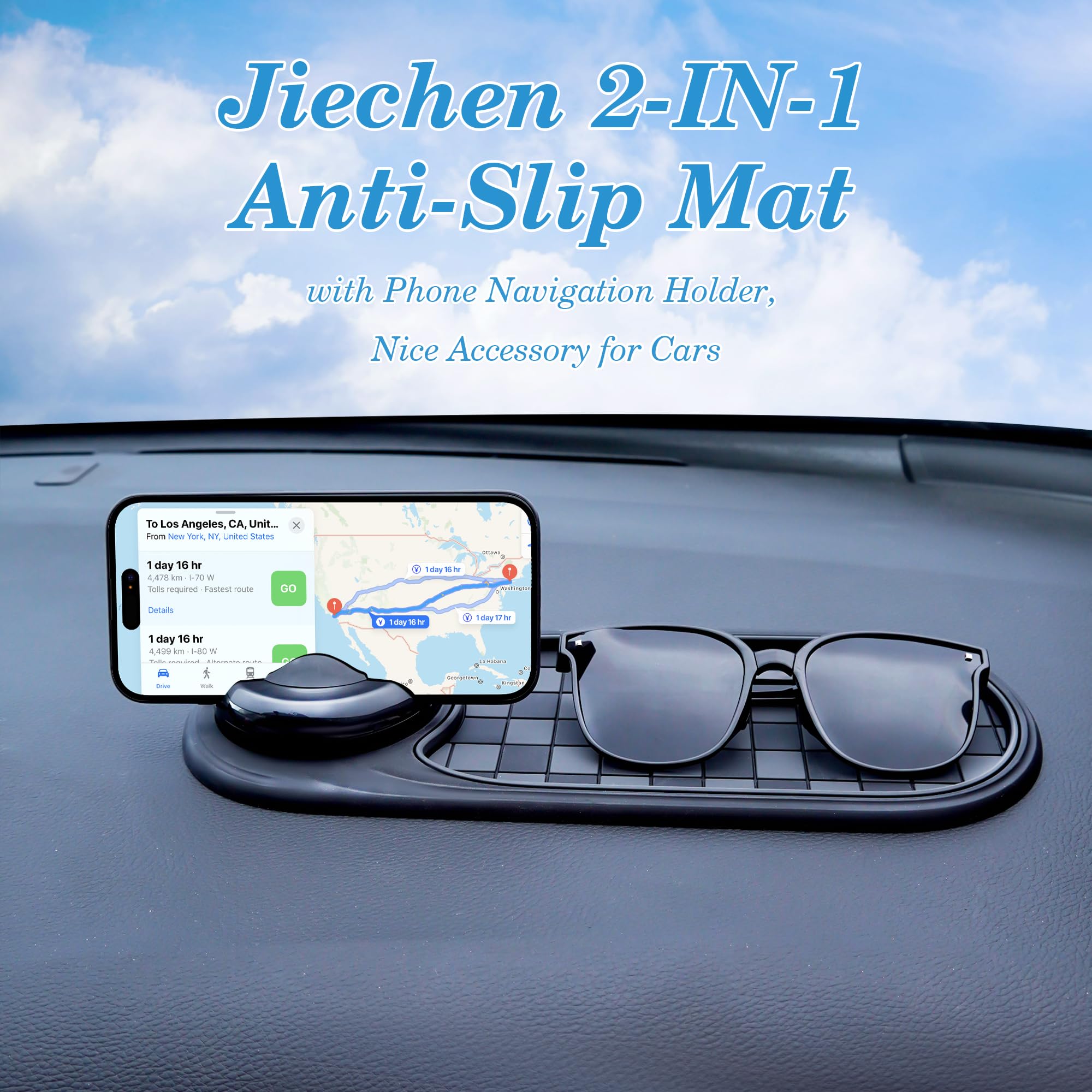 2-in-1 Car Dashboard Anti-Slip Mat with 360° Rotating Phone Holder – Holds Phone, Sunglasses & Keys, Spring-Clamp Grip, Non-Slip Silicone, Universal Fit (Grey- Silver) - Image 3