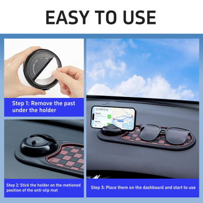 2-in-1 Car Dashboard Anti-Slip Mat with 360° Rotating Phone Holder – Holds Phone, Sunglasses & Keys, Spring-Clamp Grip, Non-Slip Silicone, Universal Fit (Grey- Silver) - Image 6