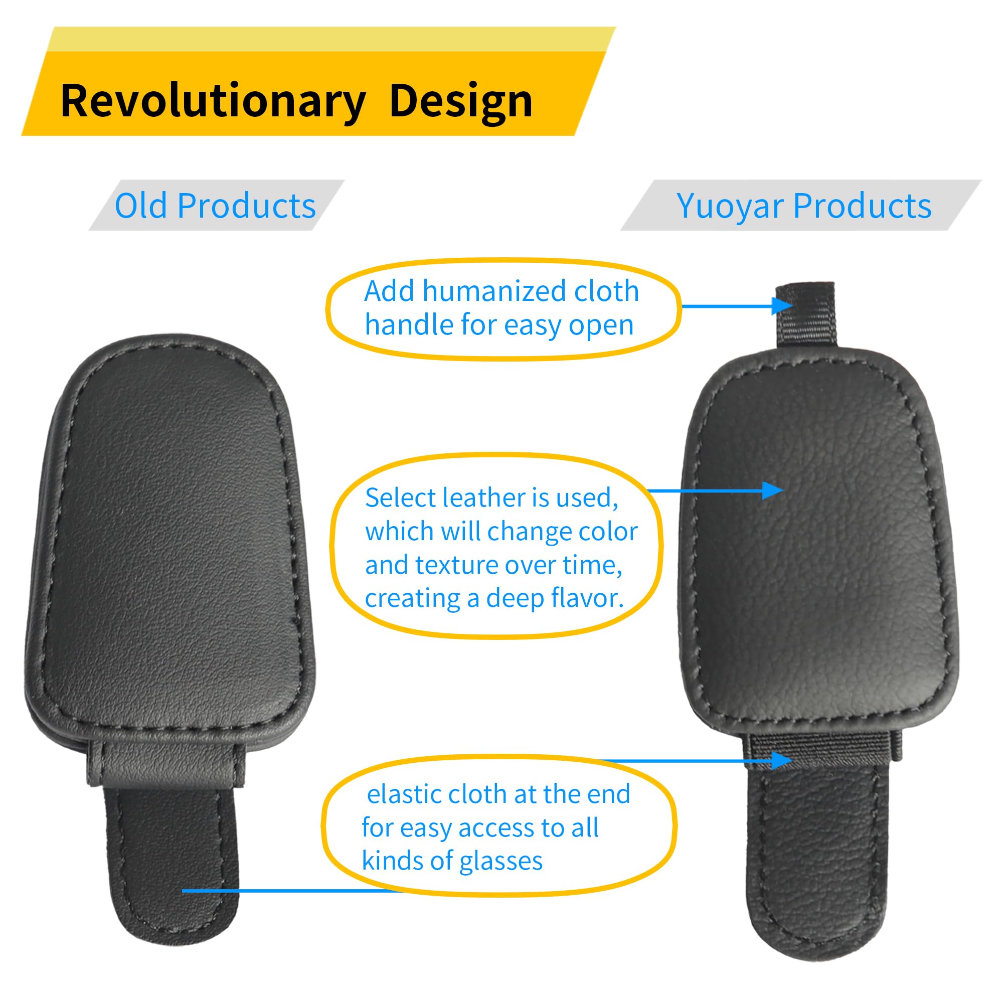2-Pack Car Sun Visor Sunglasses Holder – Magnetic Flip Cover, PU Leather Eyewear & Card Organizer, Easy One-Hand Open, Scratch-Free, Universal Fit for All Vehicles (Black) - Image 2