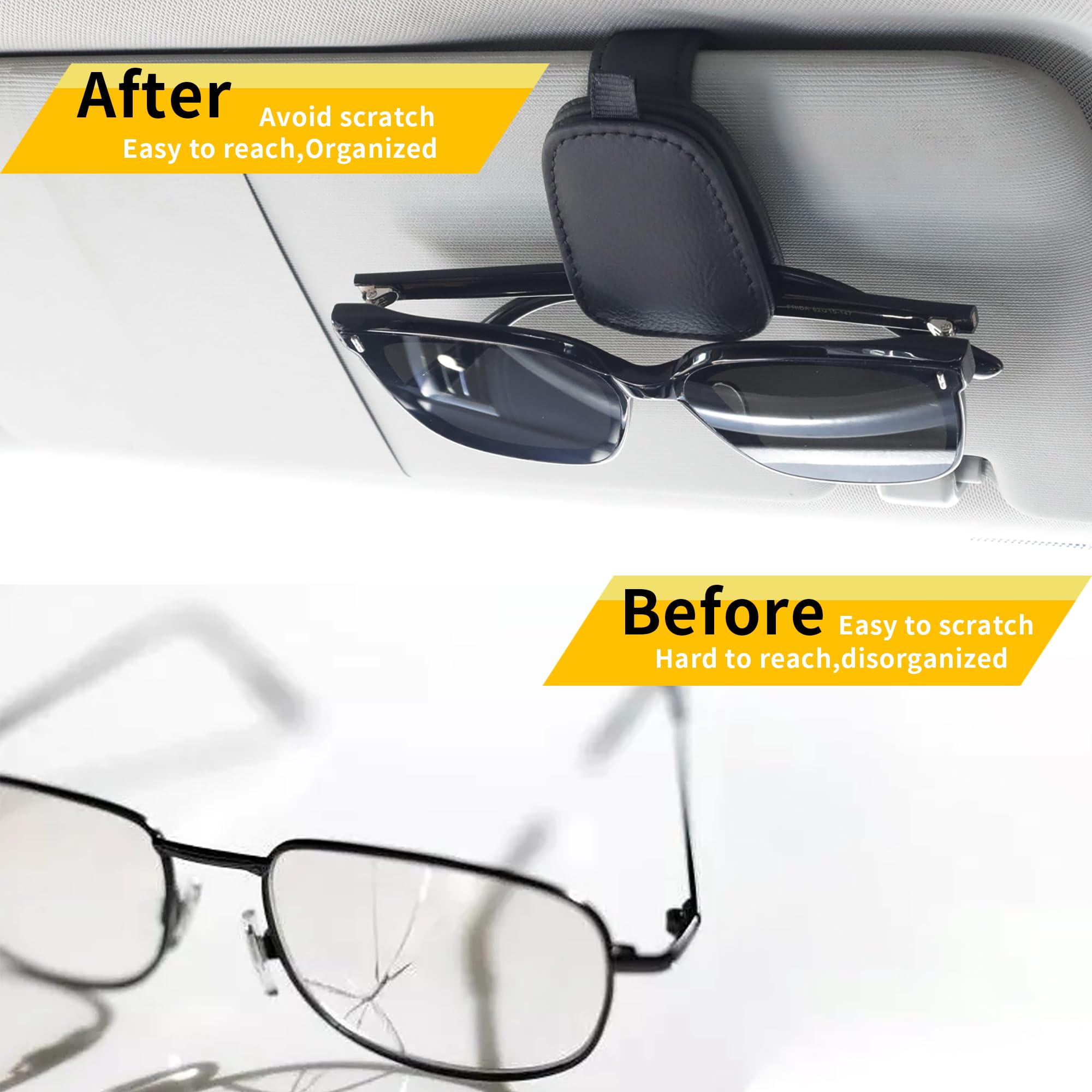 2-Pack Car Sun Visor Sunglasses Holder – Magnetic Flip Cover, PU Leather Eyewear & Card Organizer, Easy One-Hand Open, Scratch-Free, Universal Fit for All Vehicles (Black) - Image 3