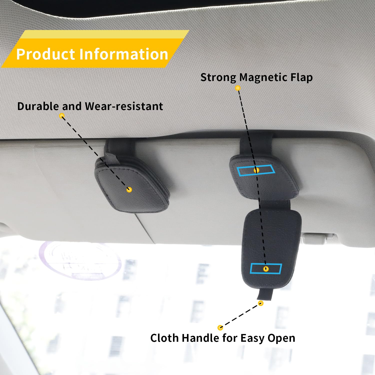 2-Pack Car Sun Visor Sunglasses Holder – Magnetic Flip Cover, PU Leather Eyewear & Card Organizer, Easy One-Hand Open, Scratch-Free, Universal Fit for All Vehicles (Black) - Image 4