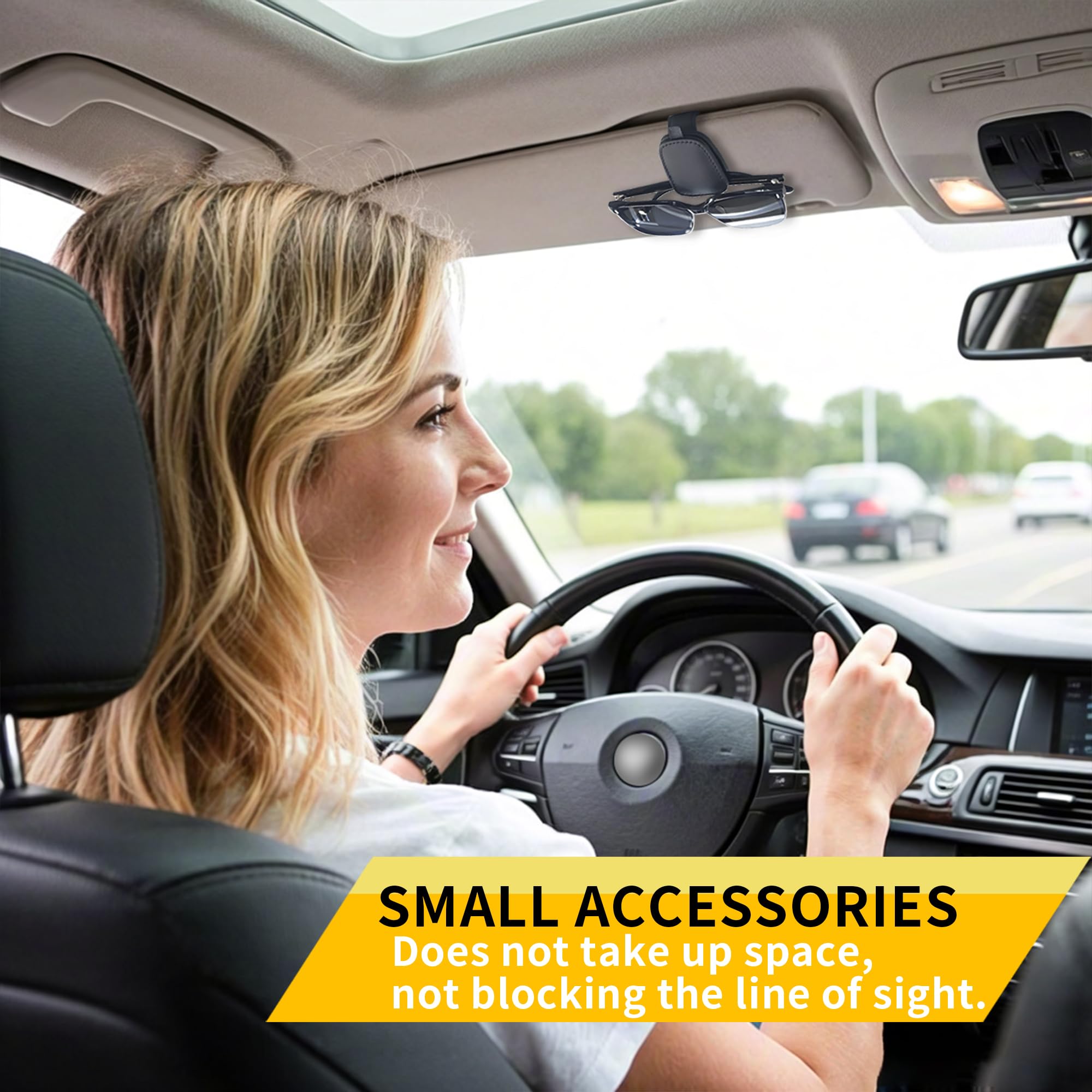 2-Pack Car Sun Visor Sunglasses Holder – Magnetic Flip Cover, PU Leather Eyewear & Card Organizer, Easy One-Hand Open, Scratch-Free, Universal Fit for All Vehicles (Black) - Image 5