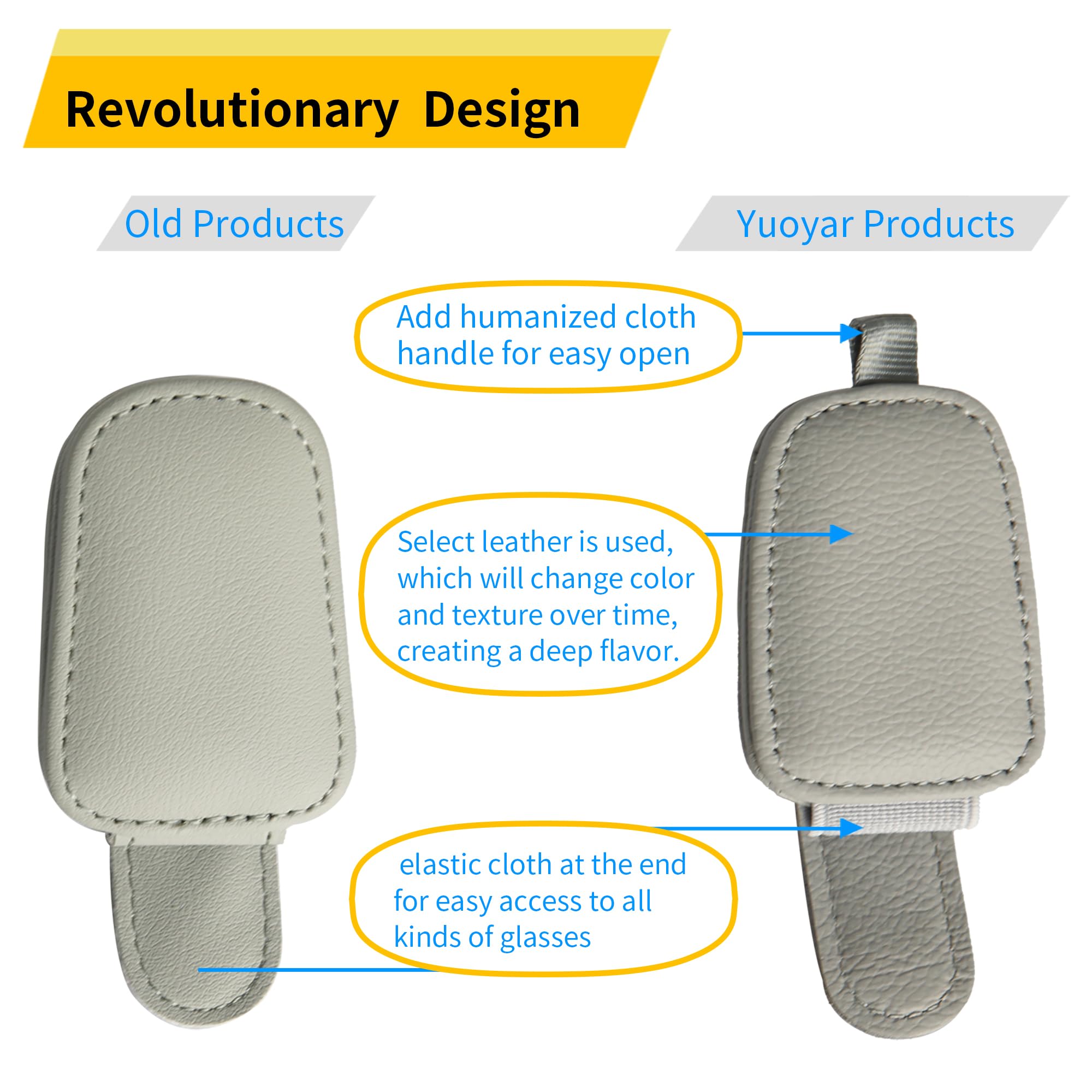 2-Pack Car Sun Visor Sunglasses Holder – Magnetic Flip Cover, PU Leather Eyewear & Card Organizer, Easy One-Hand Open, Scratch-Free, Universal Fit for All Vehicles (Grey) - Image 2