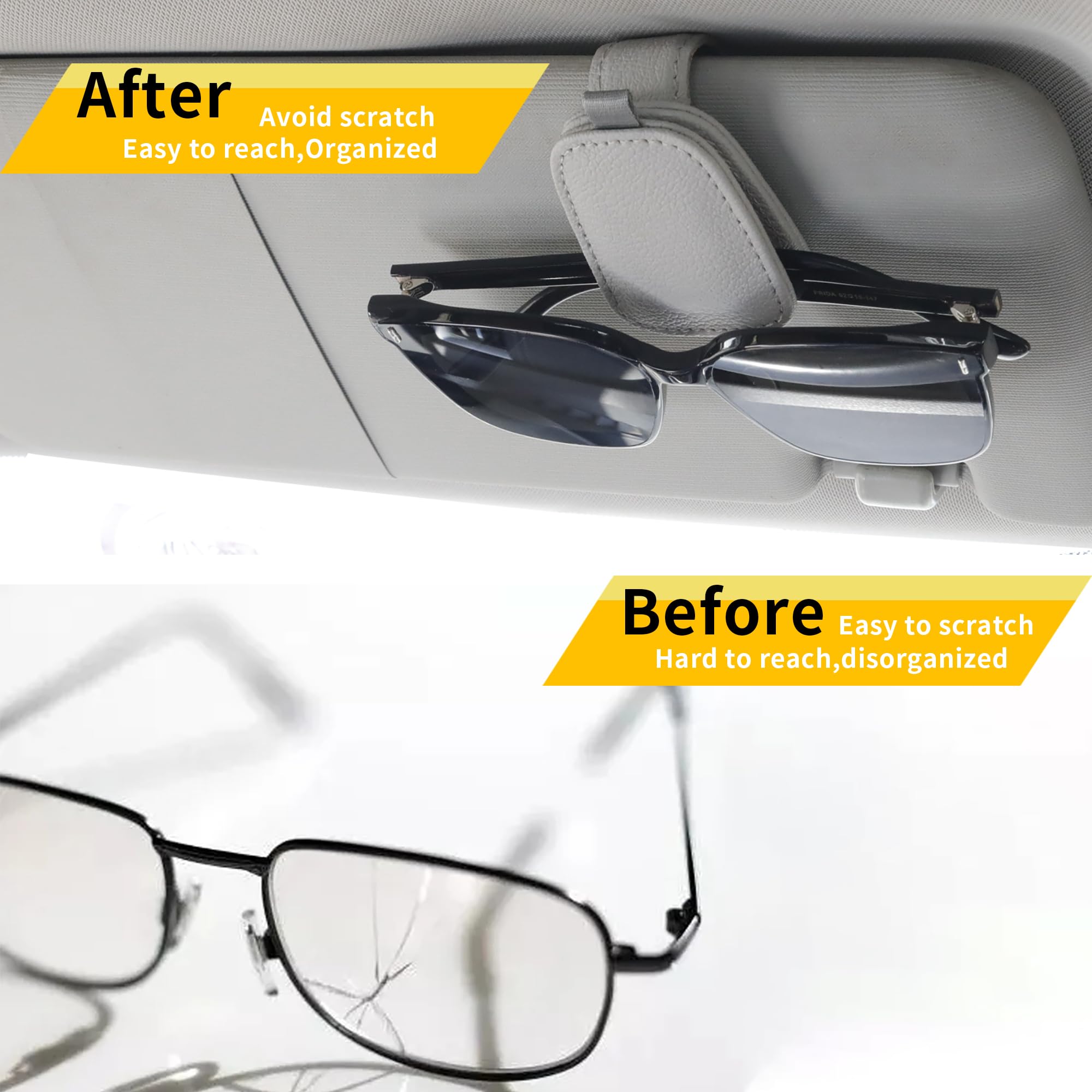 2-Pack Car Sun Visor Sunglasses Holder – Magnetic Flip Cover, PU Leather Eyewear & Card Organizer, Easy One-Hand Open, Scratch-Free, Universal Fit for All Vehicles (Grey) - Image 3