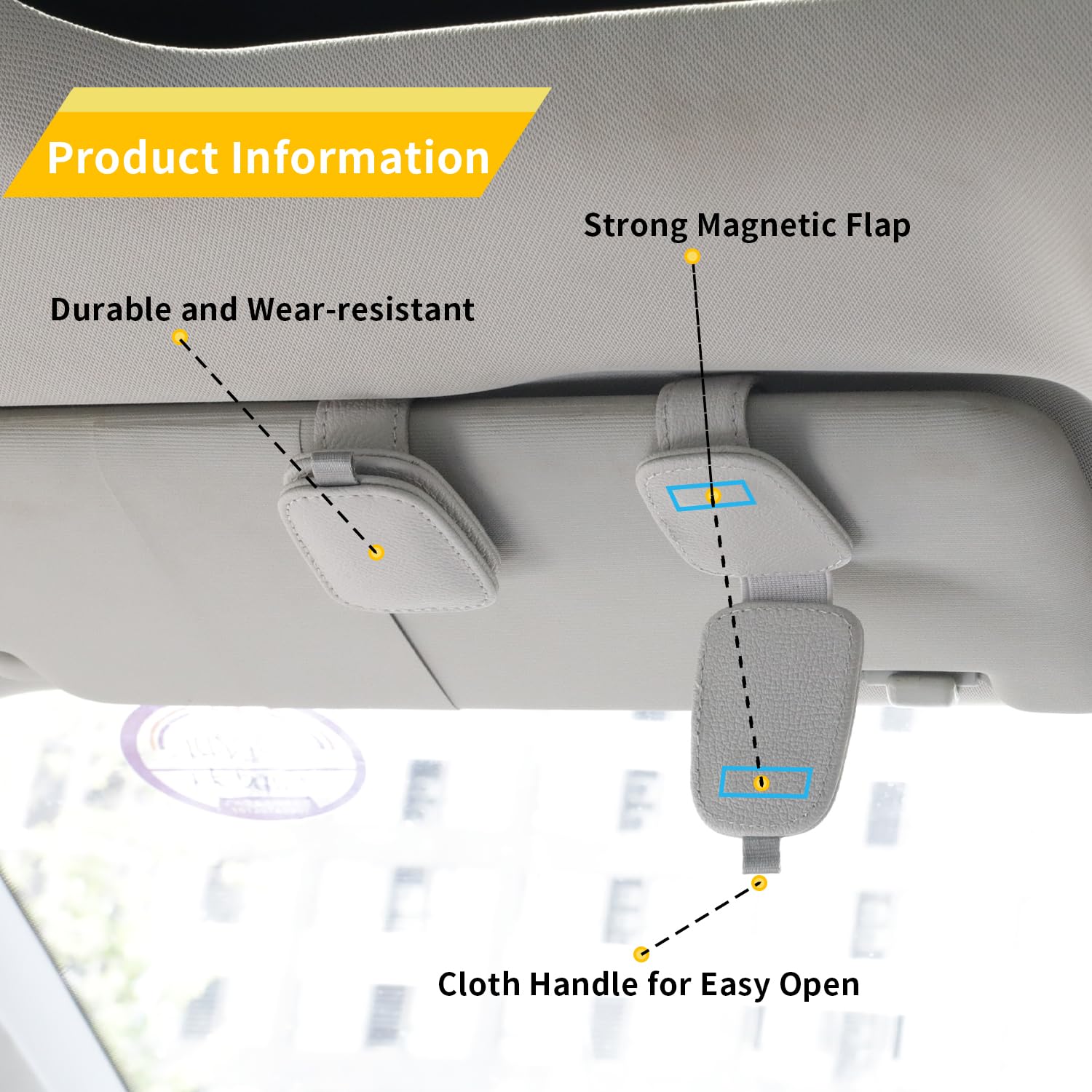 2-Pack Car Sun Visor Sunglasses Holder – Magnetic Flip Cover, PU Leather Eyewear & Card Organizer, Easy One-Hand Open, Scratch-Free, Universal Fit for All Vehicles (Grey) - Image 4
