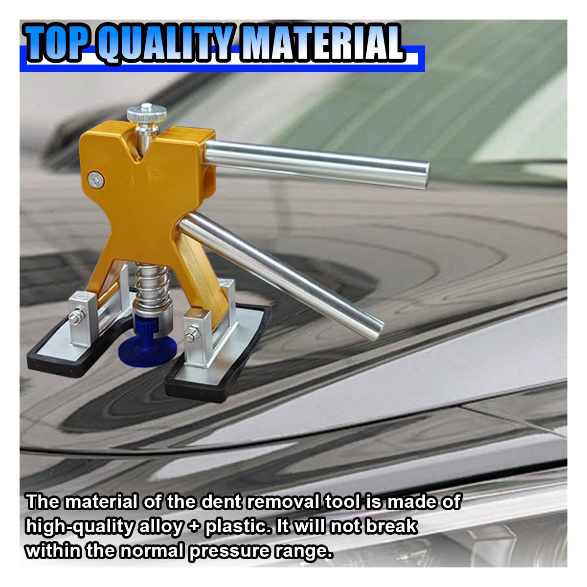 19-Piece Car Dent Repair Kit with 18 Tabs – Paintless Dent Remover Tool for Auto Body, Hail Damage & Metal Surface Fixing, Adjustable Puller Lever (Yellow) - Image 4