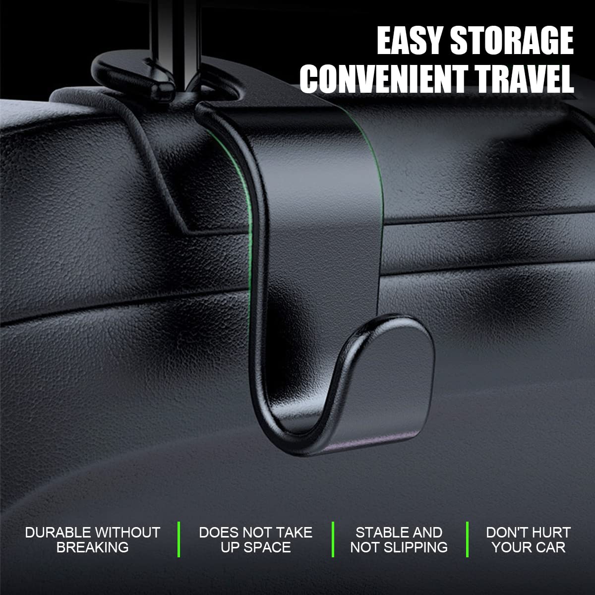 4-Pack Car Headrest Hooks – Heavy-Duty Seat Back Organizers for Handbags, Groceries, Coats & More, Universal Fit, No Tools Needed, Strong & Silent Design (Black) - Image 5