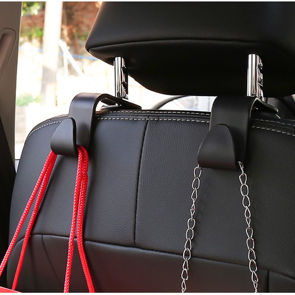 4-Pack Car Headrest Hooks – Heavy-Duty Seat Back Organizers for Handbags, Groceries, Coats & More, Universal Fit, No Tools Needed, Strong & Silent Design (Black) - Image 6