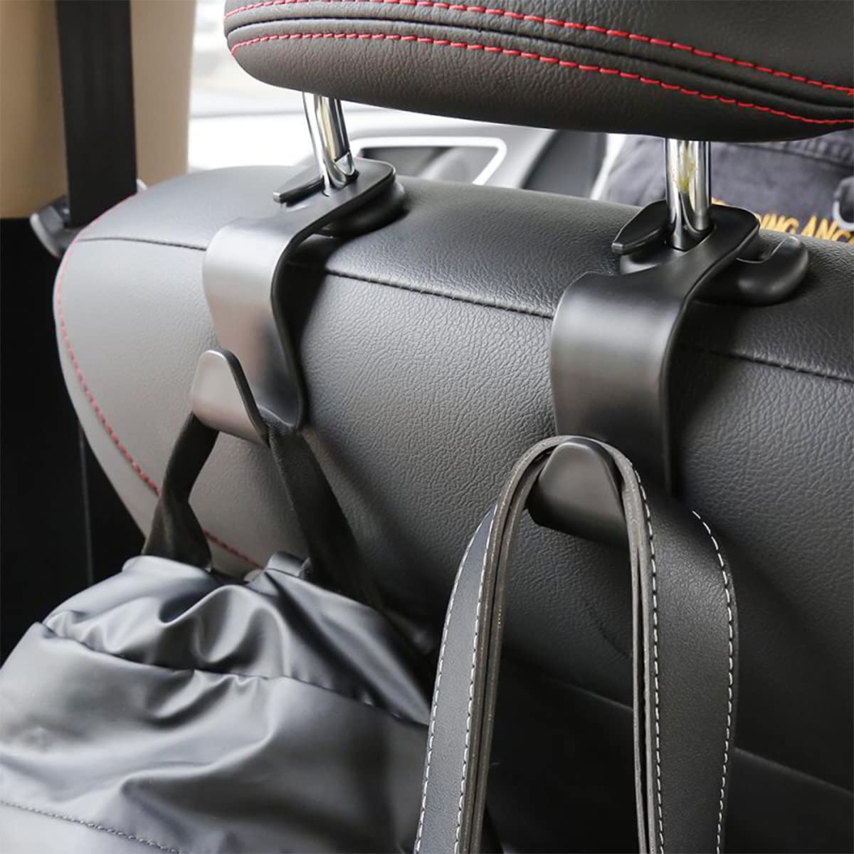 4-Pack Car Headrest Hooks – Heavy-Duty Seat Back Organizers for Handbags, Groceries, Coats & More, Universal Fit, No Tools Needed, Strong & Silent Design (Black) - Image 7