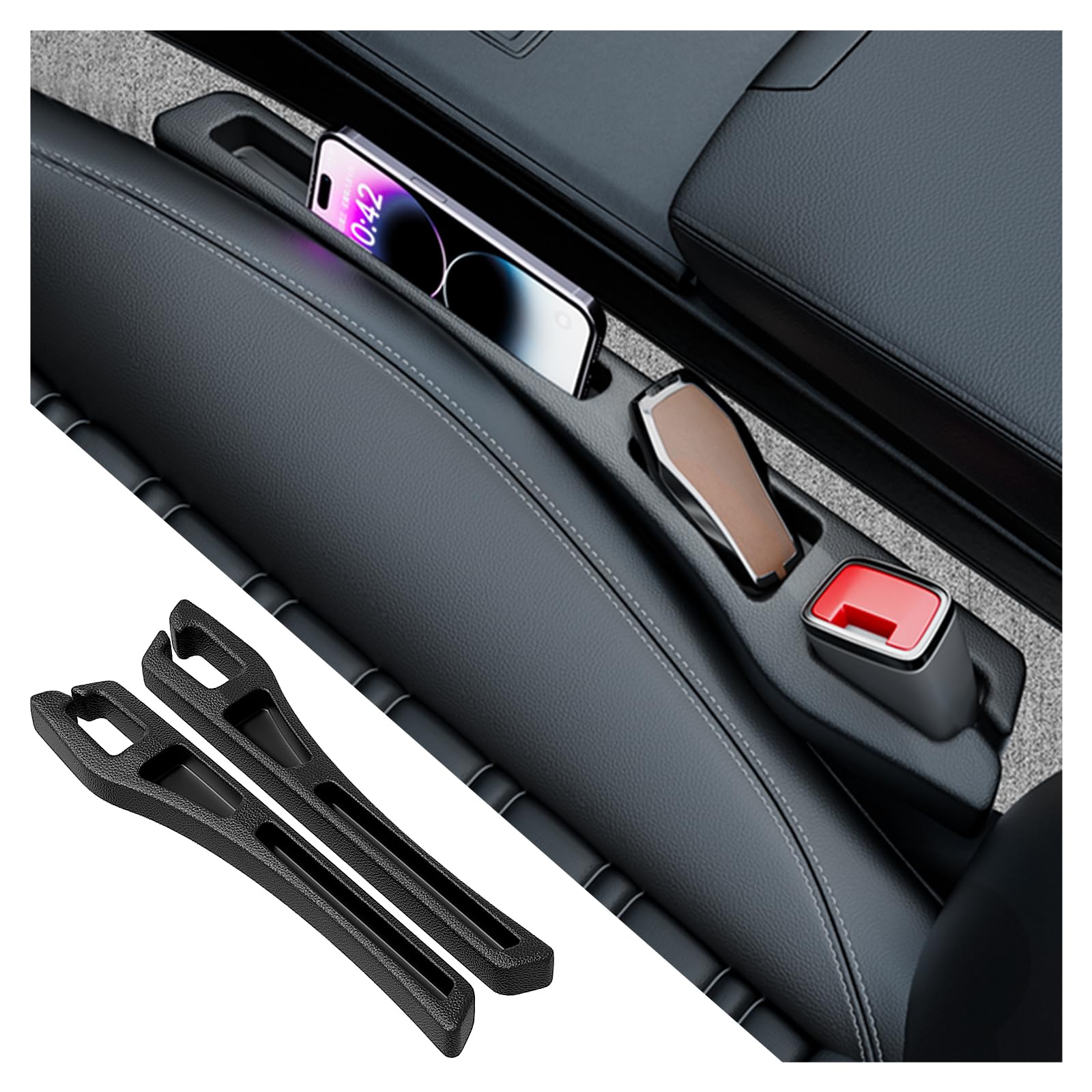 2-Pack Car Seat Gap Plugs – Dual-Function Gap Filler & Storage Organizer for Phones, Keys & Cards, Flexible EVA, Universal Fit, No Tools Needed (Black) - Image 1