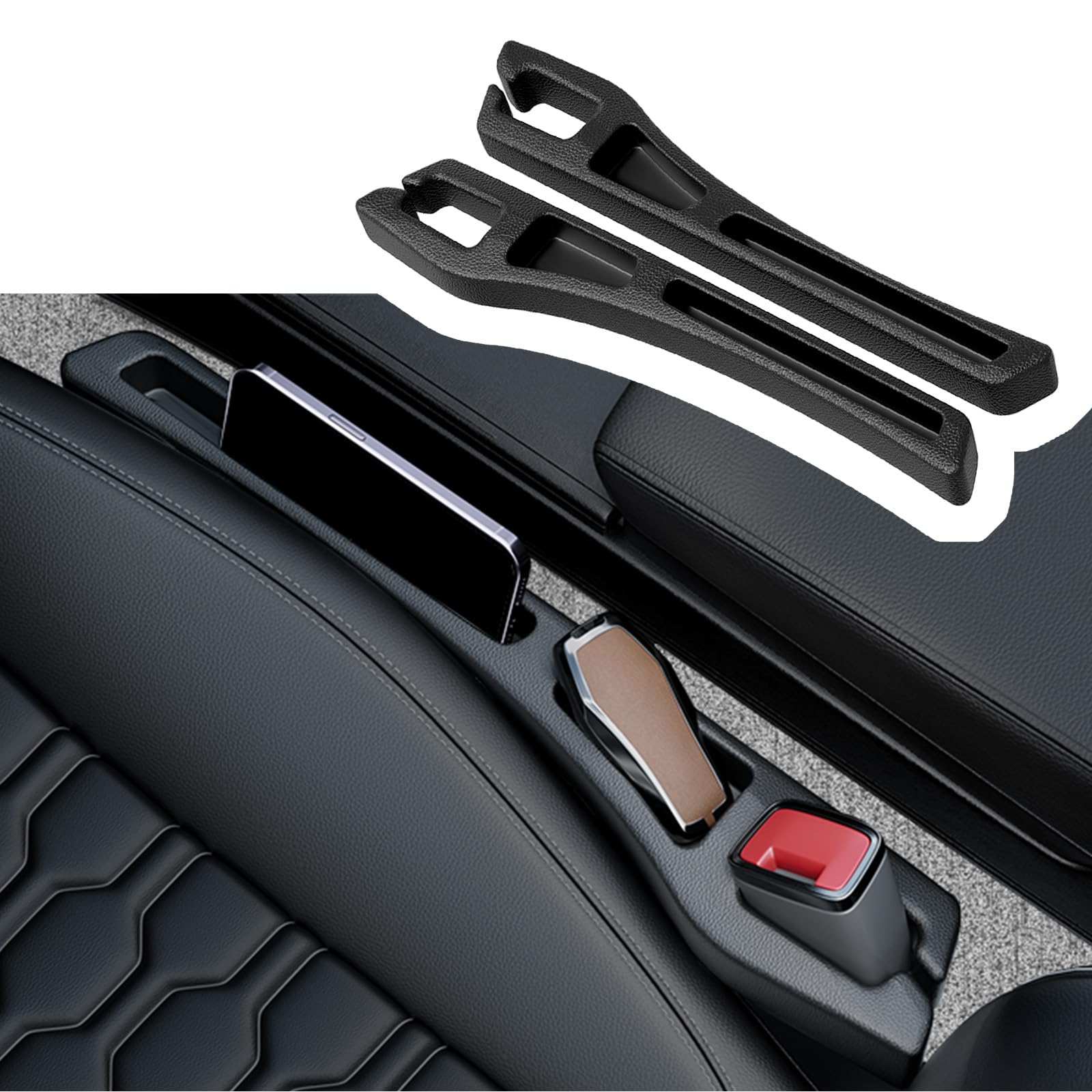 2-Pack Car Seat Gap Plugs – Dual-Function Gap Filler & Storage Organizer for Phones, Keys & Cards, Flexible EVA, Universal Fit, No Tools Needed (Black) - Image 7