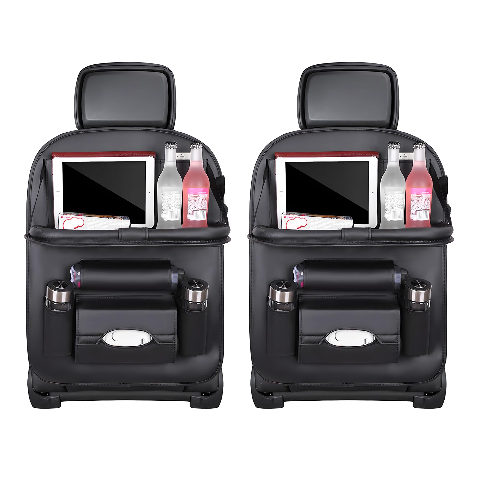 Car Back Seat Organizer with Foldable Table Tray – Universal Rear Seat Storage Bag, Multi-Pocket Holder for Tablet, Drinks & Essentials (Black) - Image 1