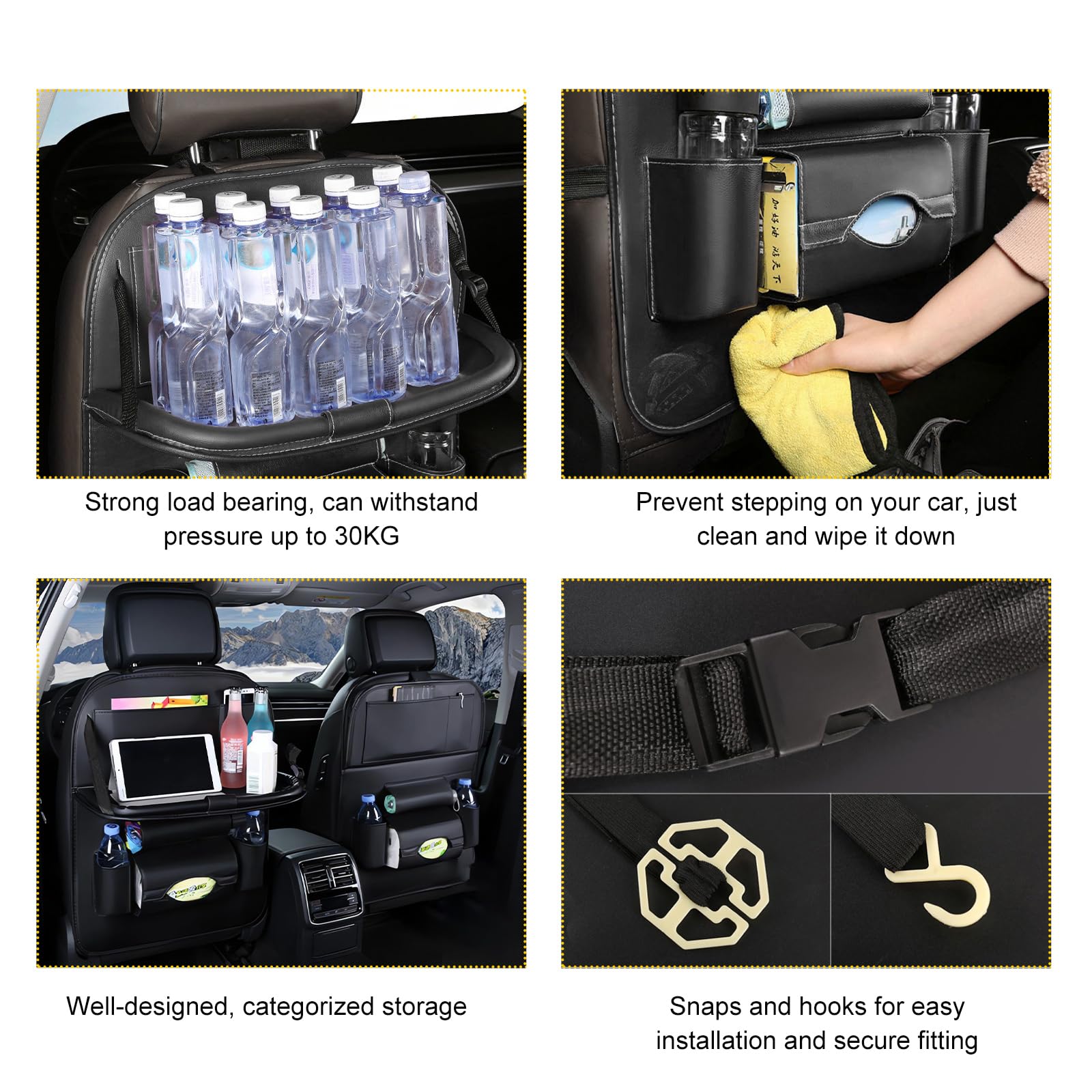 Car Back Seat Organizer with Foldable Table Tray – Universal Rear Seat Storage Bag, Multi-Pocket Holder for Tablet, Drinks & Essentials (Black) - Image 3