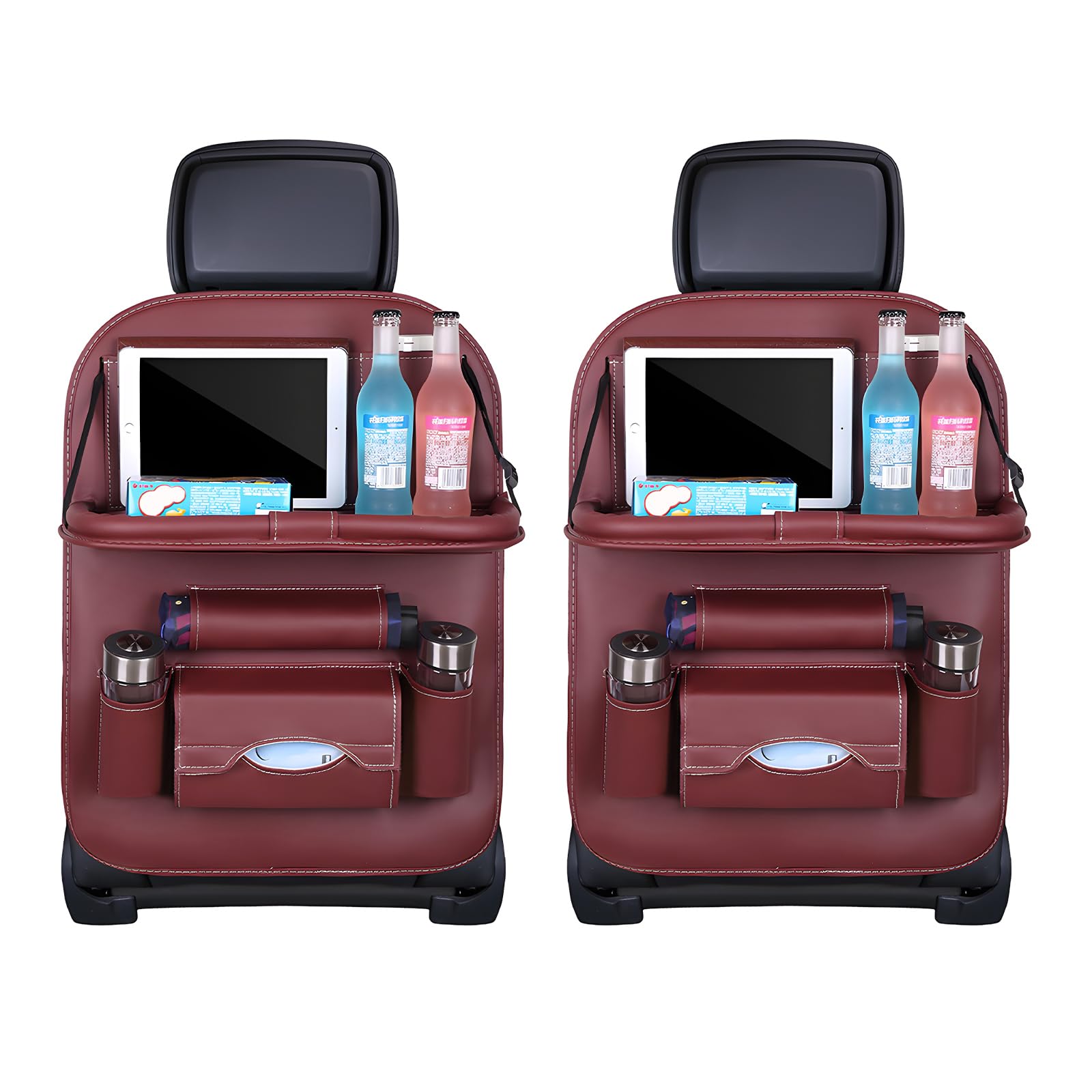 Car Back Seat Organizer with Foldable Table Tray – Universal Rear Seat Storage Bag, Multi-Pocket Holder for Tablet, Drinks & Essentials (Red) - Image 1