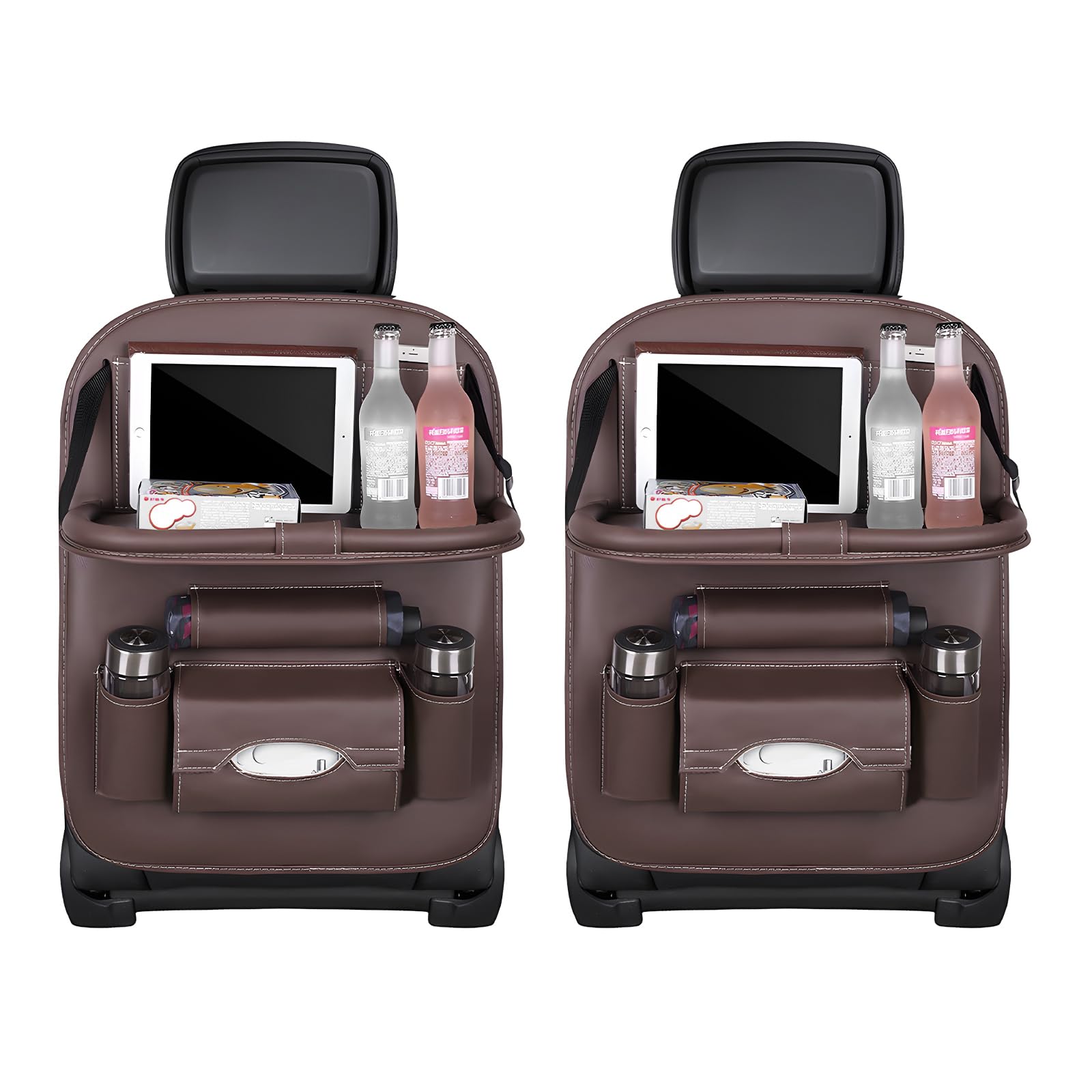 Car Back Seat Organizer with Foldable Table Tray – Universal Rear Seat Storage Bag, Multi-Pocket Holder for Tablet, Drinks & Essentials (Coffee) - Image 1