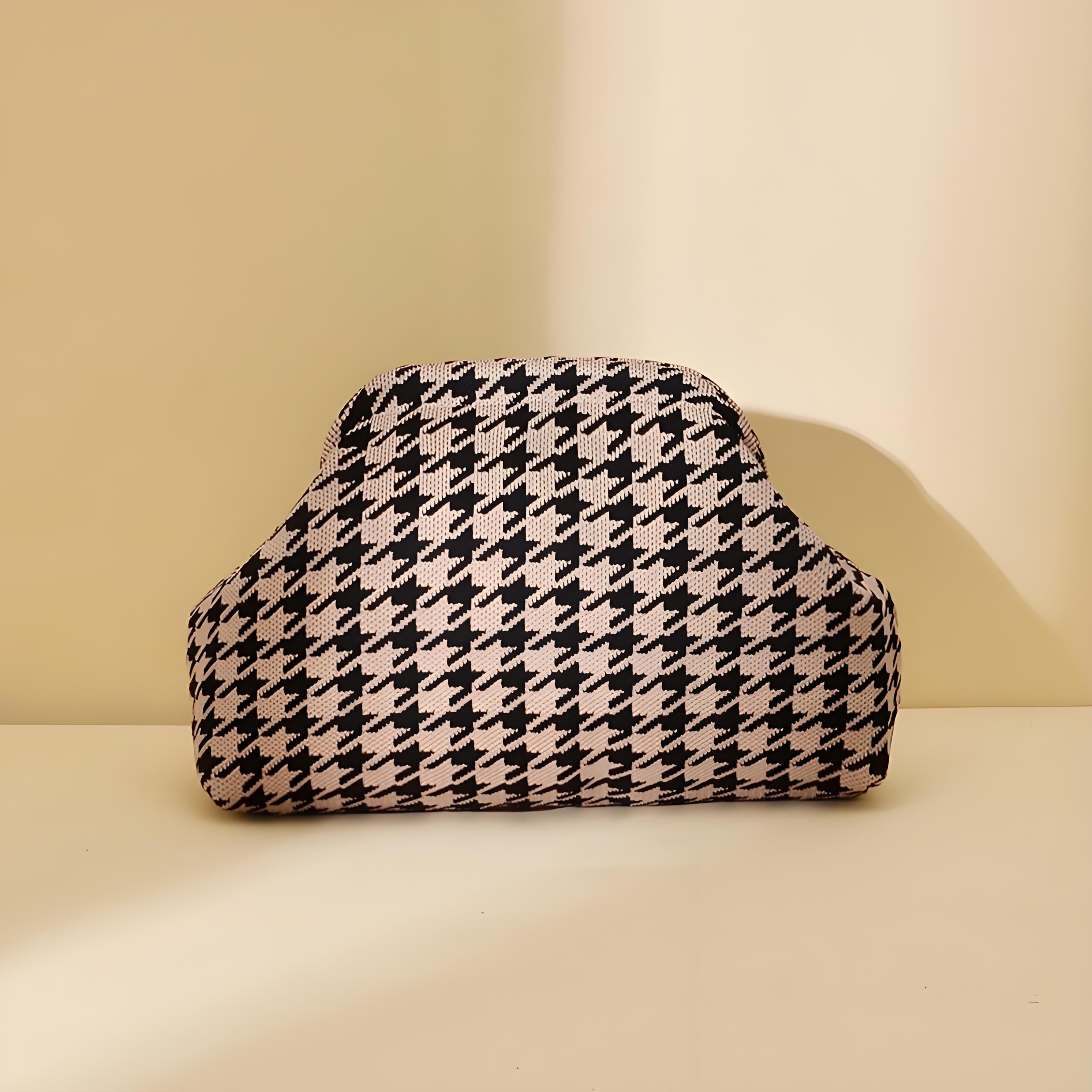 Houndstooth Knit Cloud Bag: Commute & Daily Handbag, Portable Storage Clutch (Khaki) | Other Colors Available in Store - Image 1