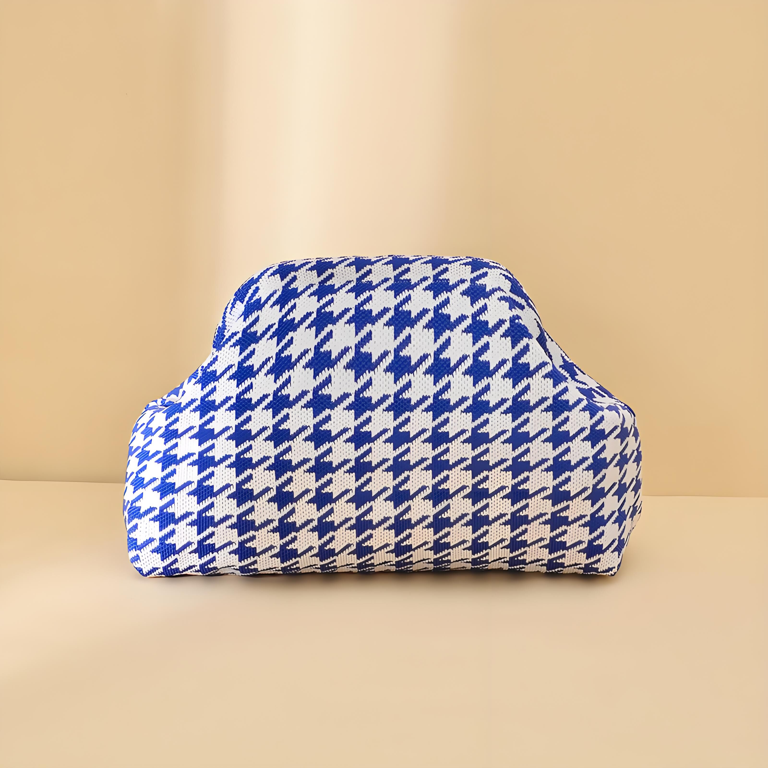 Houndstooth Knit Cloud Bag: Commute & Daily Handbag, Portable Storage Clutch (Blue) | Other Colors Available in Store - Image 1
