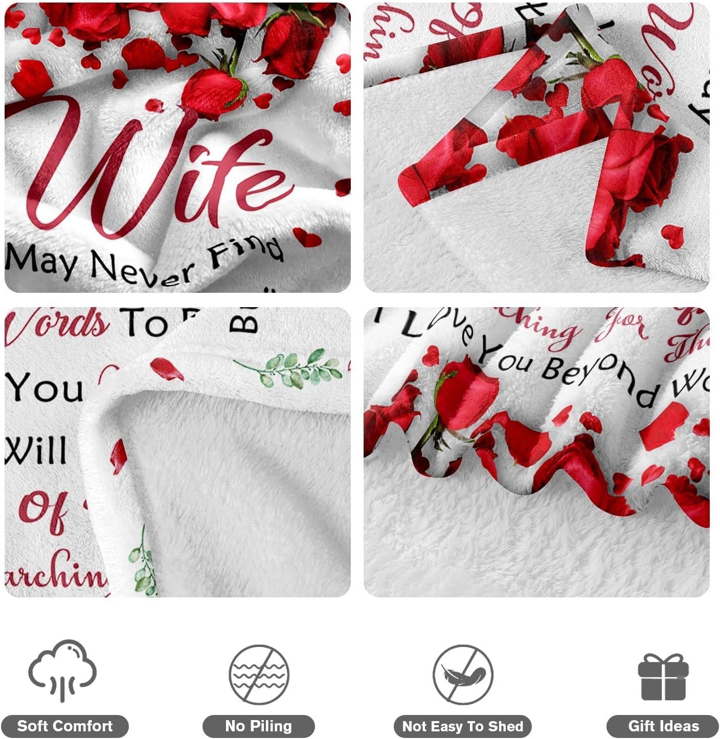 Romantic Rose Print Fleece Blanket for Wife, Soft Cozy Throw for Valentine’s Day Anniversary Christmas Gift, Warm Snuggle Blanket with Love Message (60”*80”) - Image 6