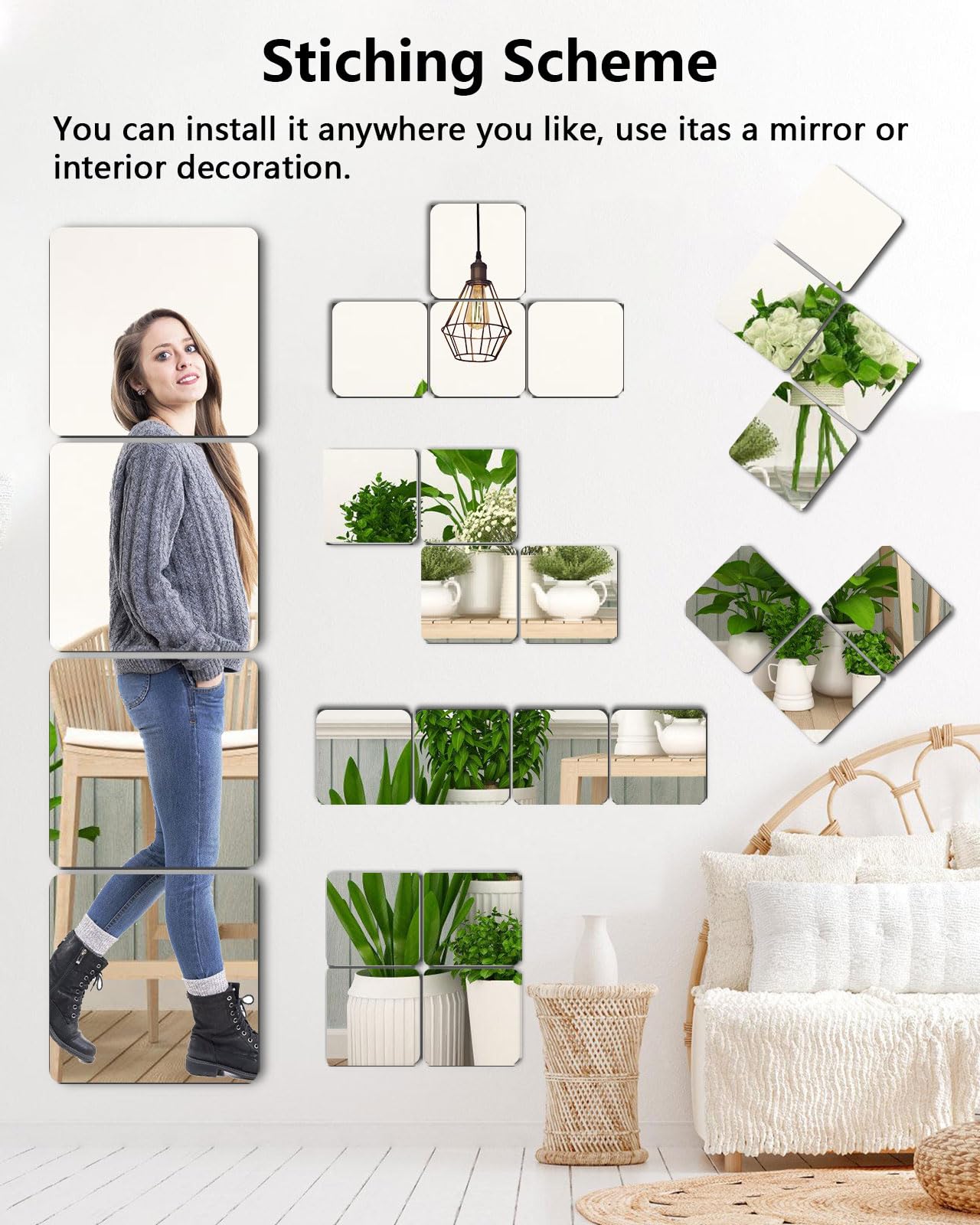 Shatterproof Acrylic Mirror Tiles – 4-Pack Wall Stickers for Kids, Home Gym, Bedroom & Bathroom, Easy Peel-and-Stick Decorative Mirrors with Double-Sided Tape (Silver,16