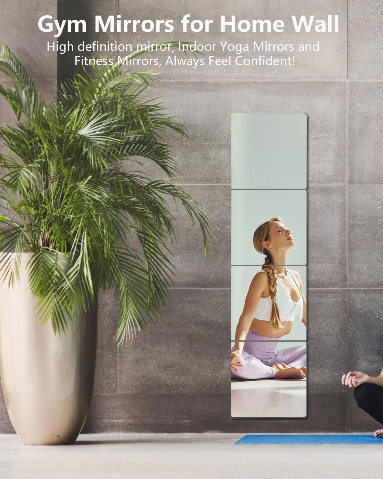 Shatterproof Acrylic Mirror Tiles – 4-Pack Wall Stickers for Kids, Home Gym, Bedroom & Bathroom, Easy Peel-and-Stick Decorative Mirrors with Double-Sided Tape (Silver,16