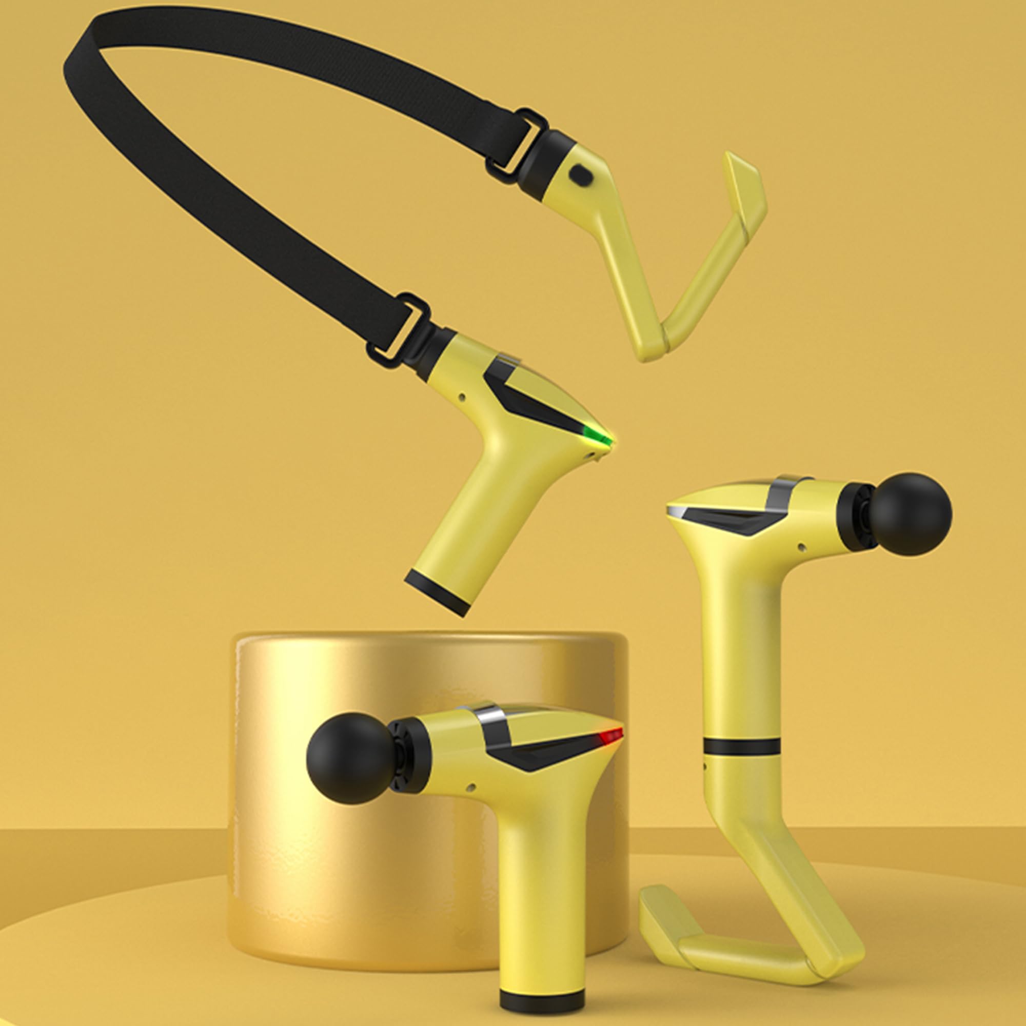 Yellow 3-in-1 Massage Gun with Extendable Handle & Back Strap – 12-Speed Deep Tissue Muscle Massager, 4 Attachments, USB-C Charging, for Athletes, Gym Recovery & Seniors | Black available in store - Image 1