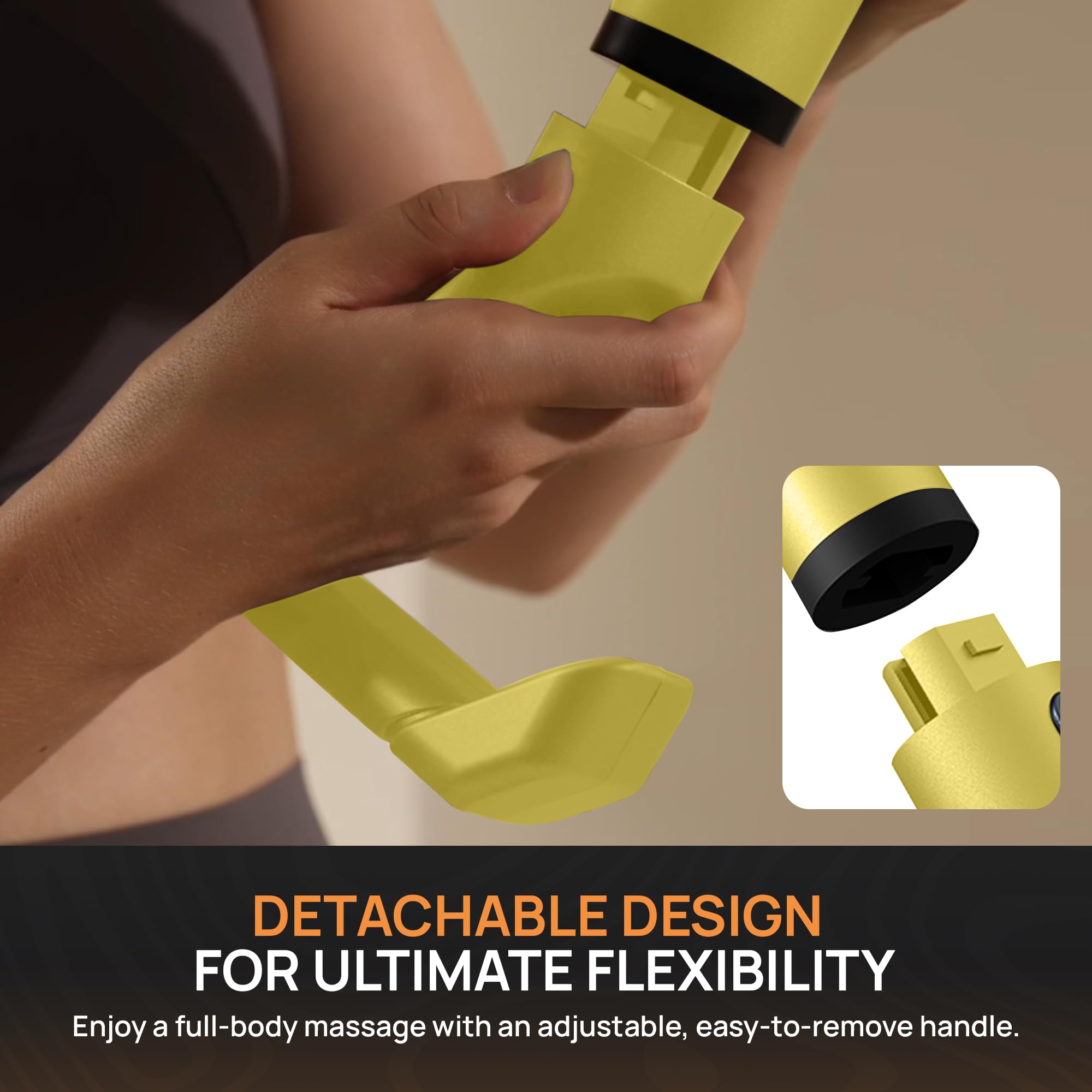Yellow 3-in-1 Massage Gun with Extendable Handle & Back Strap – 12-Speed Deep Tissue Muscle Massager, 4 Attachments, USB-C Charging, for Athletes, Gym Recovery & Seniors | Black available in store - Image 8