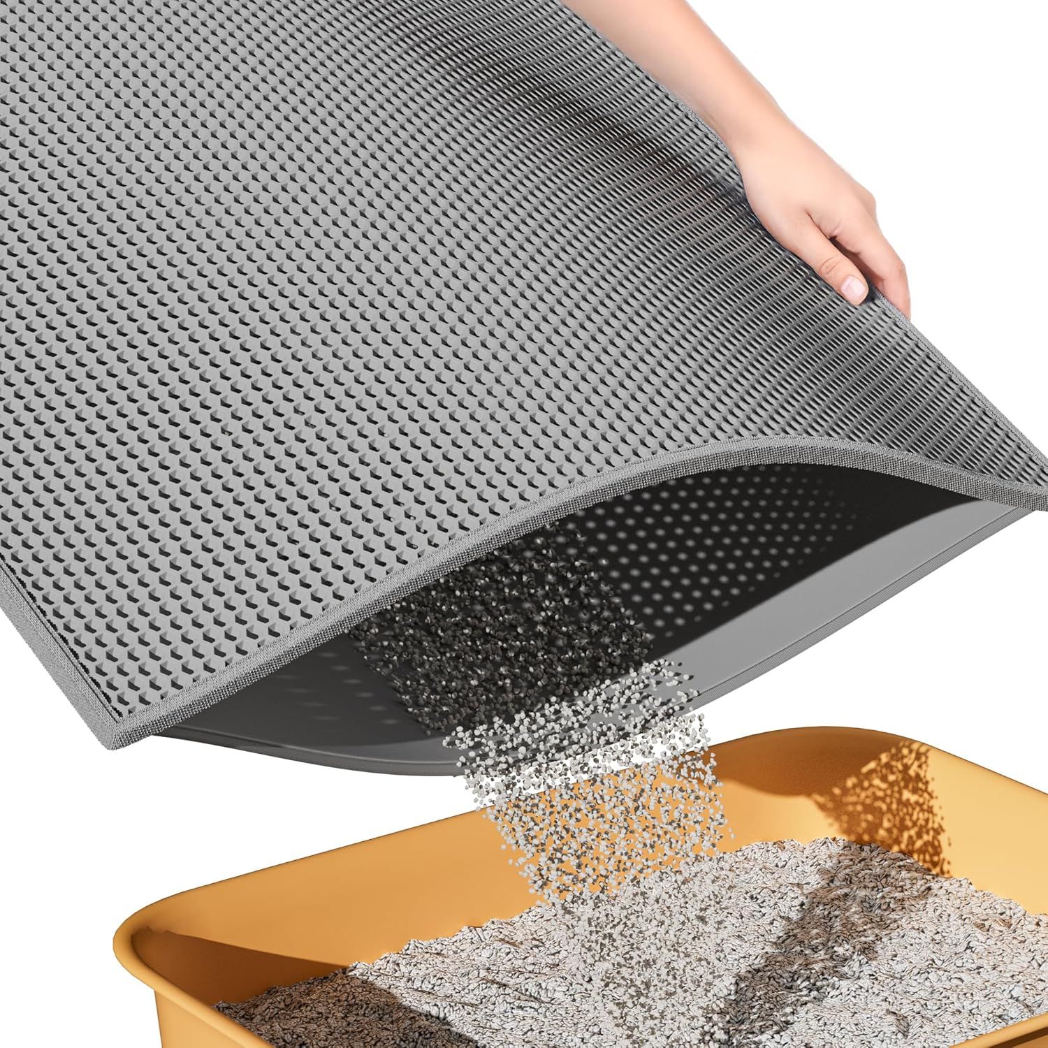 Double-Layer EVA Cat Litter Mat for Litter Box, Honeycomb Design Traps Scattered Sand, Waterproof & Non-Slip Floor Protector, Easy to Clean & Reuse (Grey) - Image 1