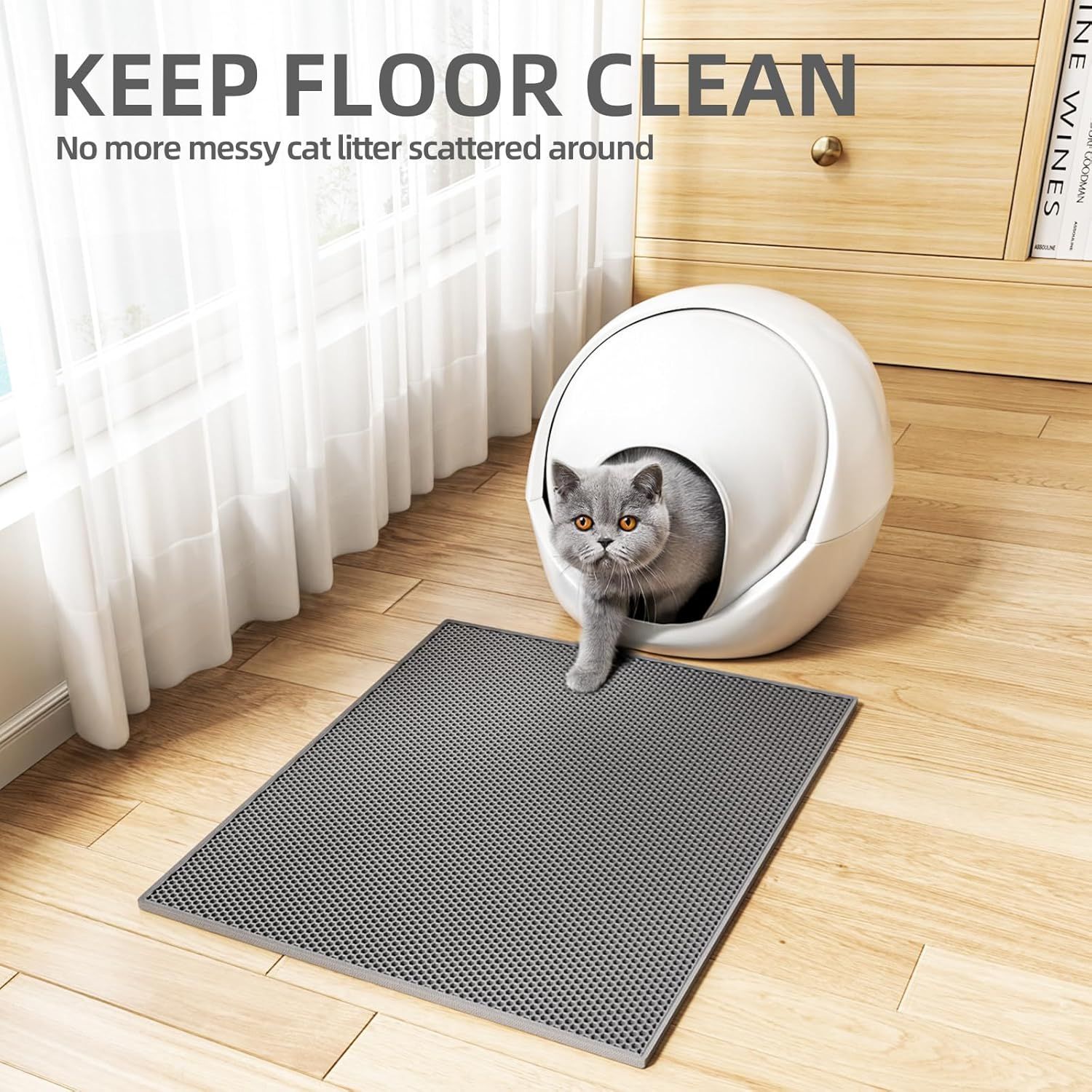 Double-Layer EVA Cat Litter Mat for Litter Box, Honeycomb Design Traps Scattered Sand, Waterproof & Non-Slip Floor Protector, Easy to Clean & Reuse (Grey) - Image 7