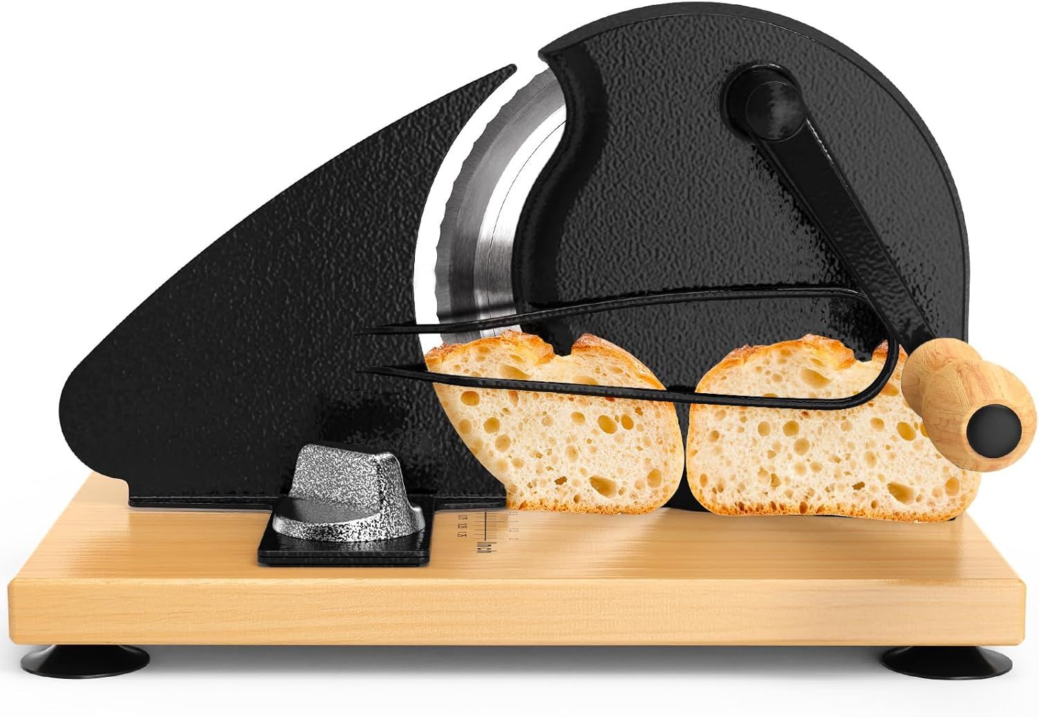 Manual Bread Slicer with Adjustable Thickness, Hand Crank Slicer for Homemade Sourdough, 304 Stainless Steel Blade, Wood Base, for Home & Bakery (Black) - Image 1