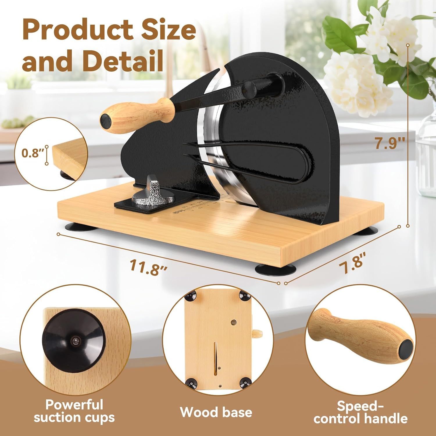 Manual Bread Slicer with Adjustable Thickness, Hand Crank Slicer for Homemade Sourdough, 304 Stainless Steel Blade, Wood Base, for Home & Bakery (Black) - Image 4