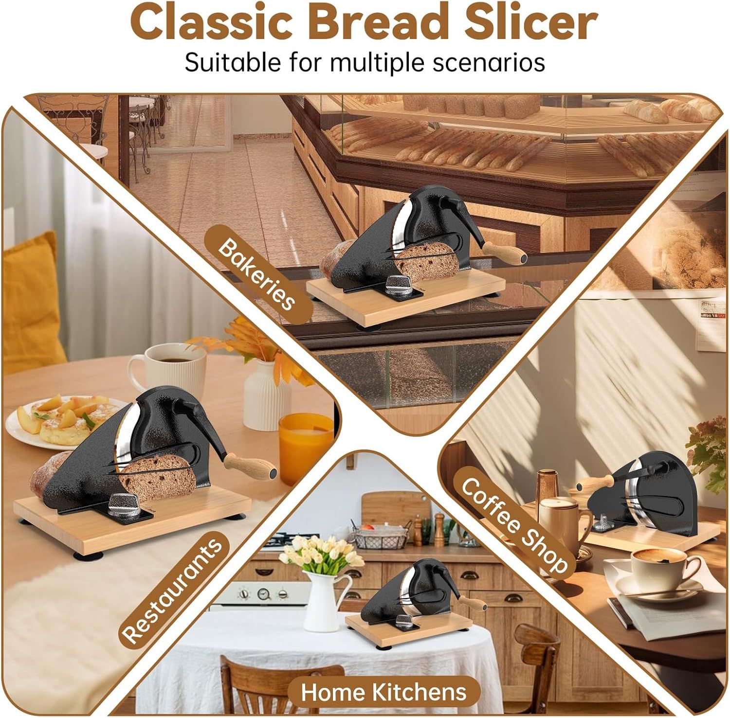 Manual Bread Slicer with Adjustable Thickness, Hand Crank Slicer for Homemade Sourdough, 304 Stainless Steel Blade, Wood Base, for Home & Bakery (Black) - Image 7