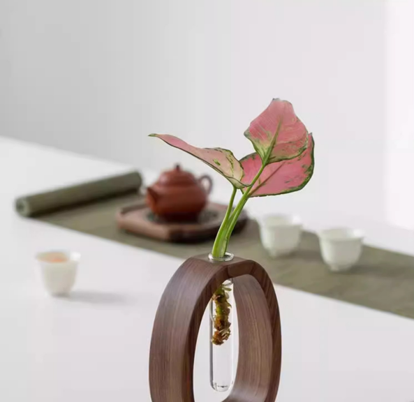Wooden Glass Hydroponic Vase – Minimalist Desktop Flower Vase for Water Plants & Blooms (15cm) | Other Sizes Available in Store - Image 3
